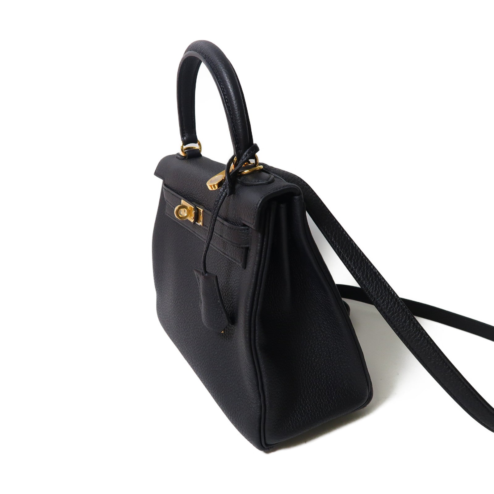 HERMES 【激減優惠】Togo皮革Kelly 25金釦手挽肩背兩用袋黑色