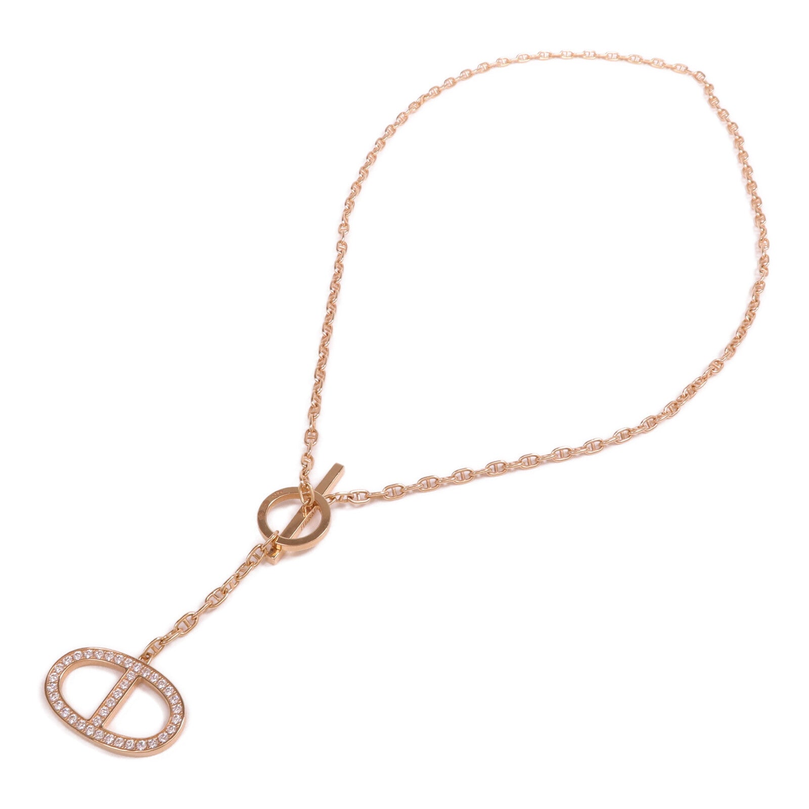 HERMES 18K玫瑰金Chaine d'ancre Contour Pendant鑽石項鍊