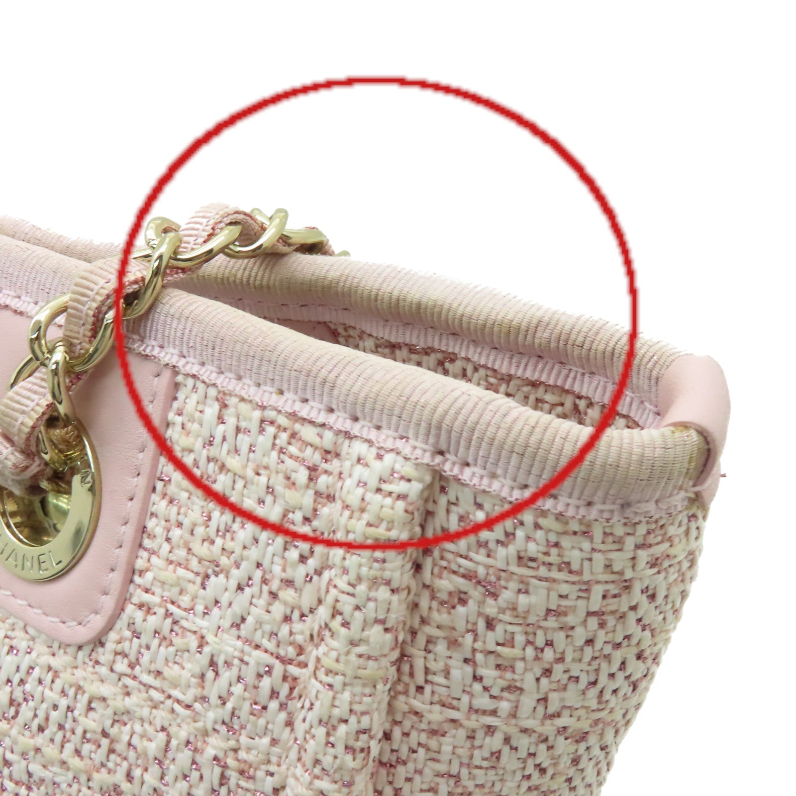 CHANEL 混合纖維Deauville Tote Shoulder Bag金扣鏈帶肩背帶粉紅色