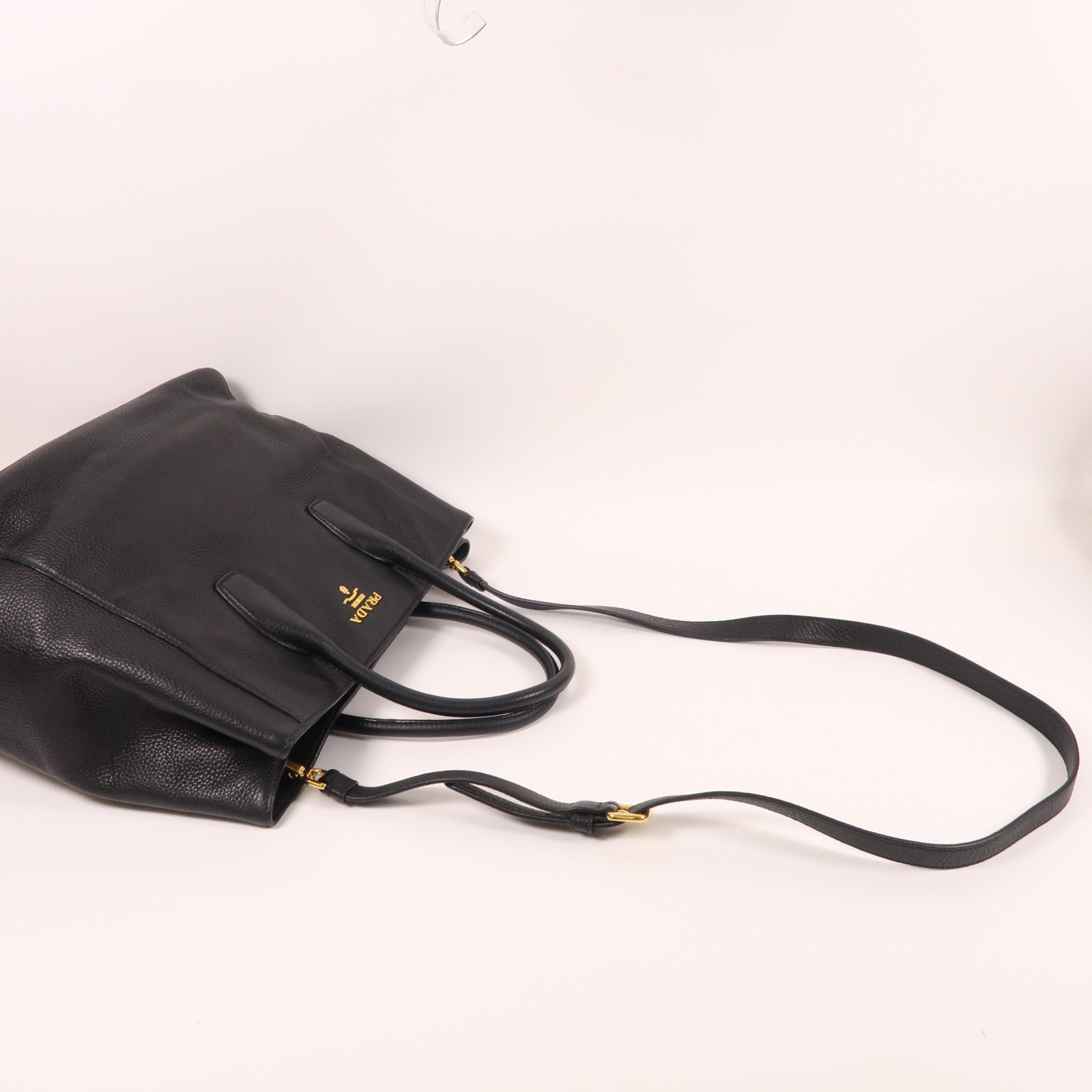 PRADA 牛皮皮革2 Way Shoulder Bag金扣手挽肩背兩用袋黑色