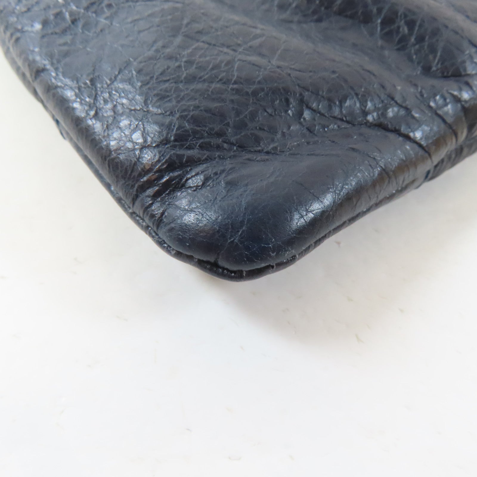 BALENCIAGA 牛皮皮革Clutch Bag黑扣手拿包深藍色