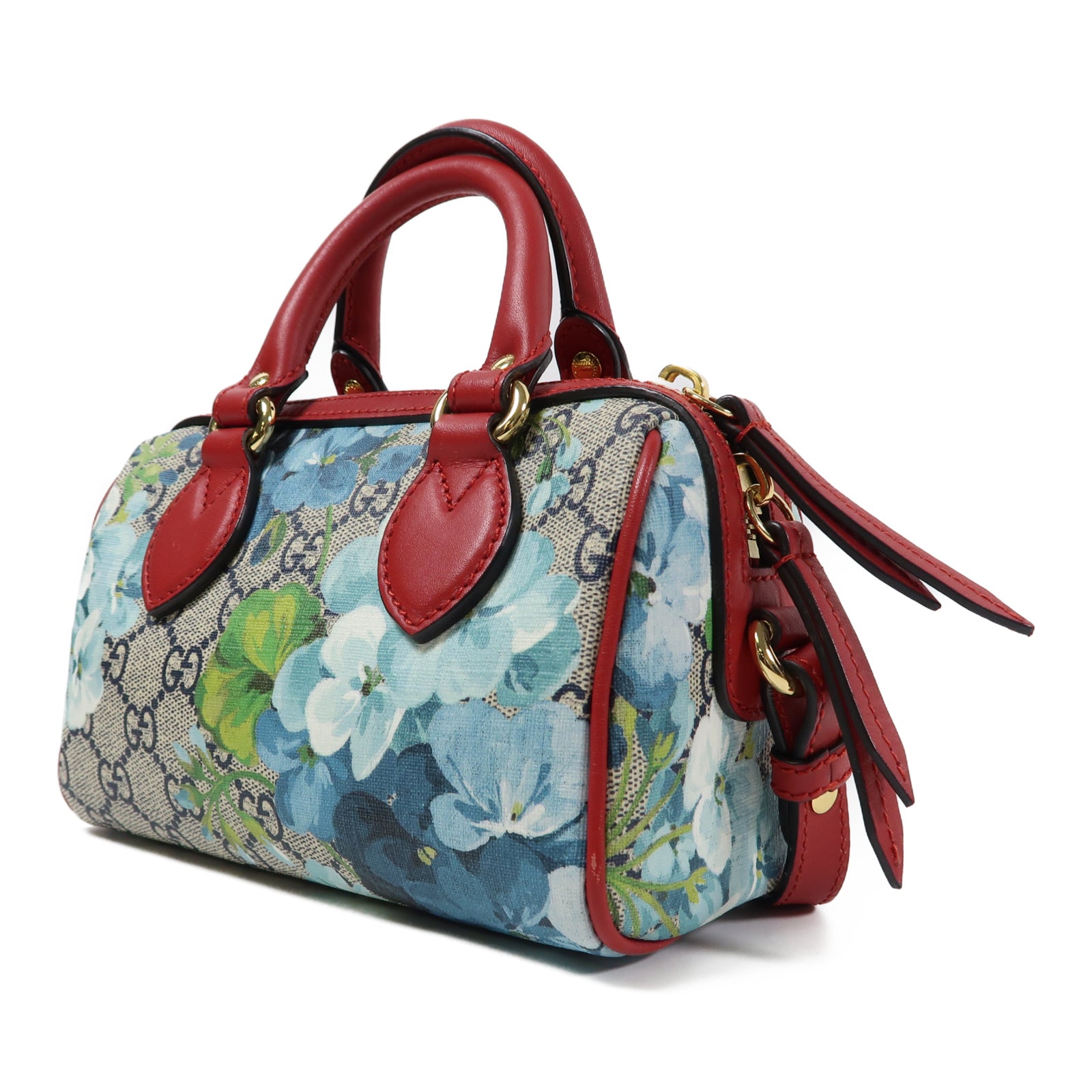 GUCCI 塗層帆布GG Supreme Mini Blooms金扣手挽肩背兩用袋啡色/紅色/藍色