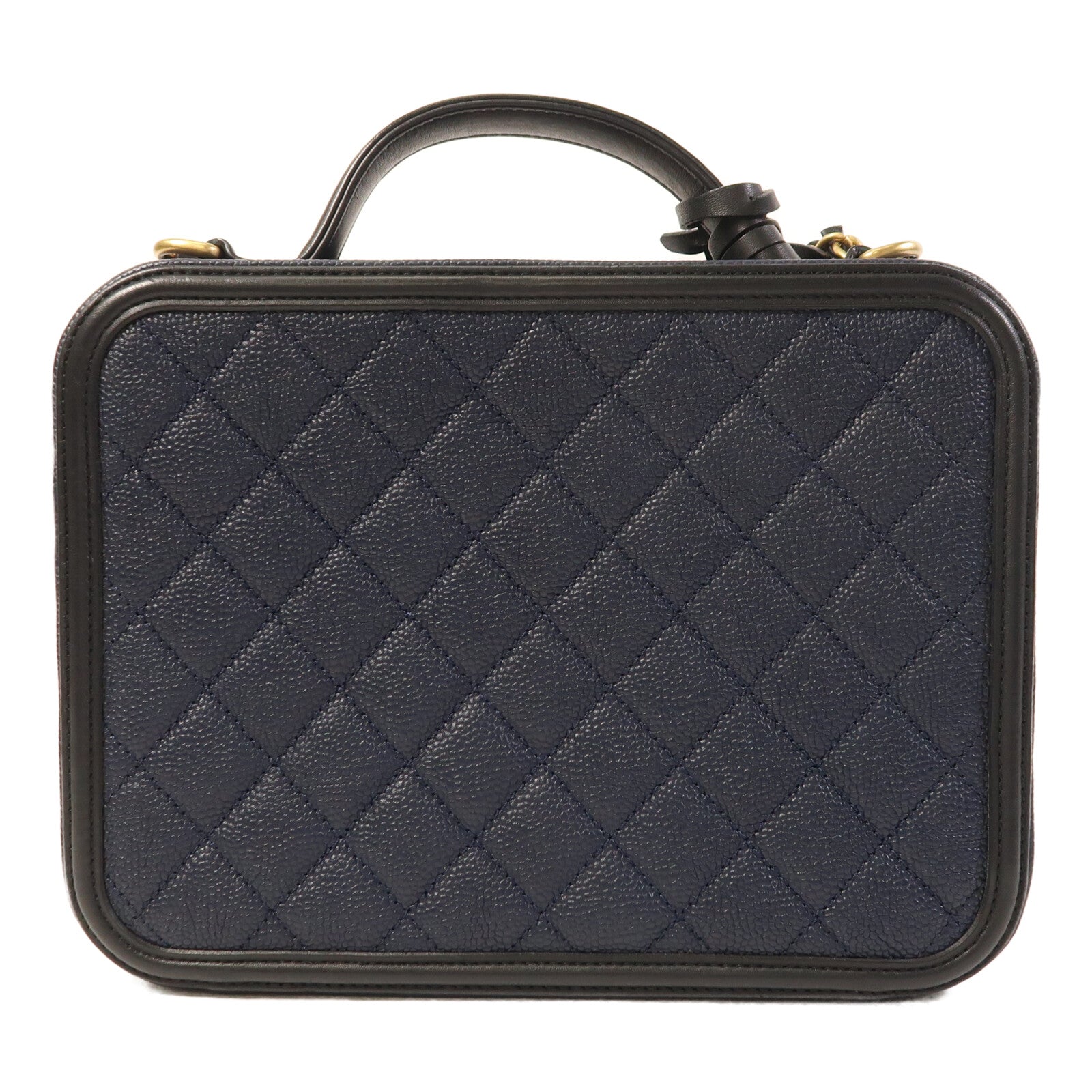 CHANEL 牛皮皮革Filigree Vanity Case金扣手挽肩背兩用袋