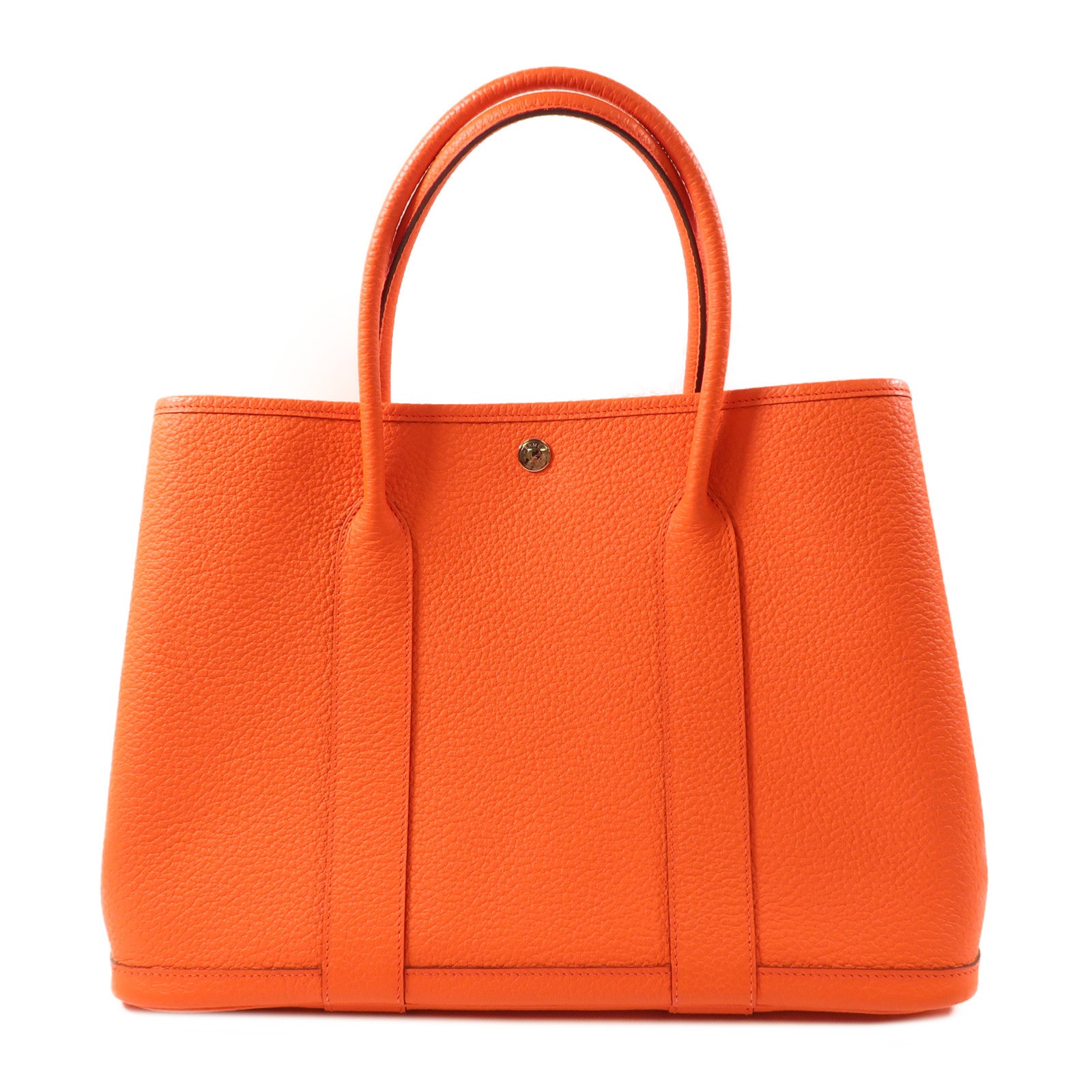 HERMES Negonda皮革Garden Party PM銀扣手挽袋Orange/橙色