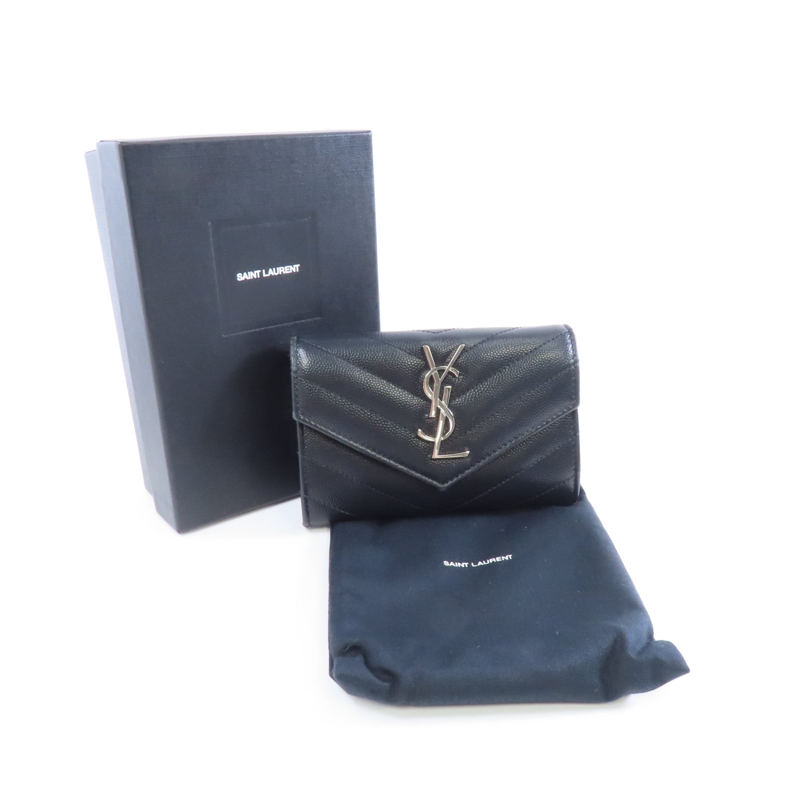 SAINT LAURENT 牛皮皮革Card Case銀扣卡片套黑色