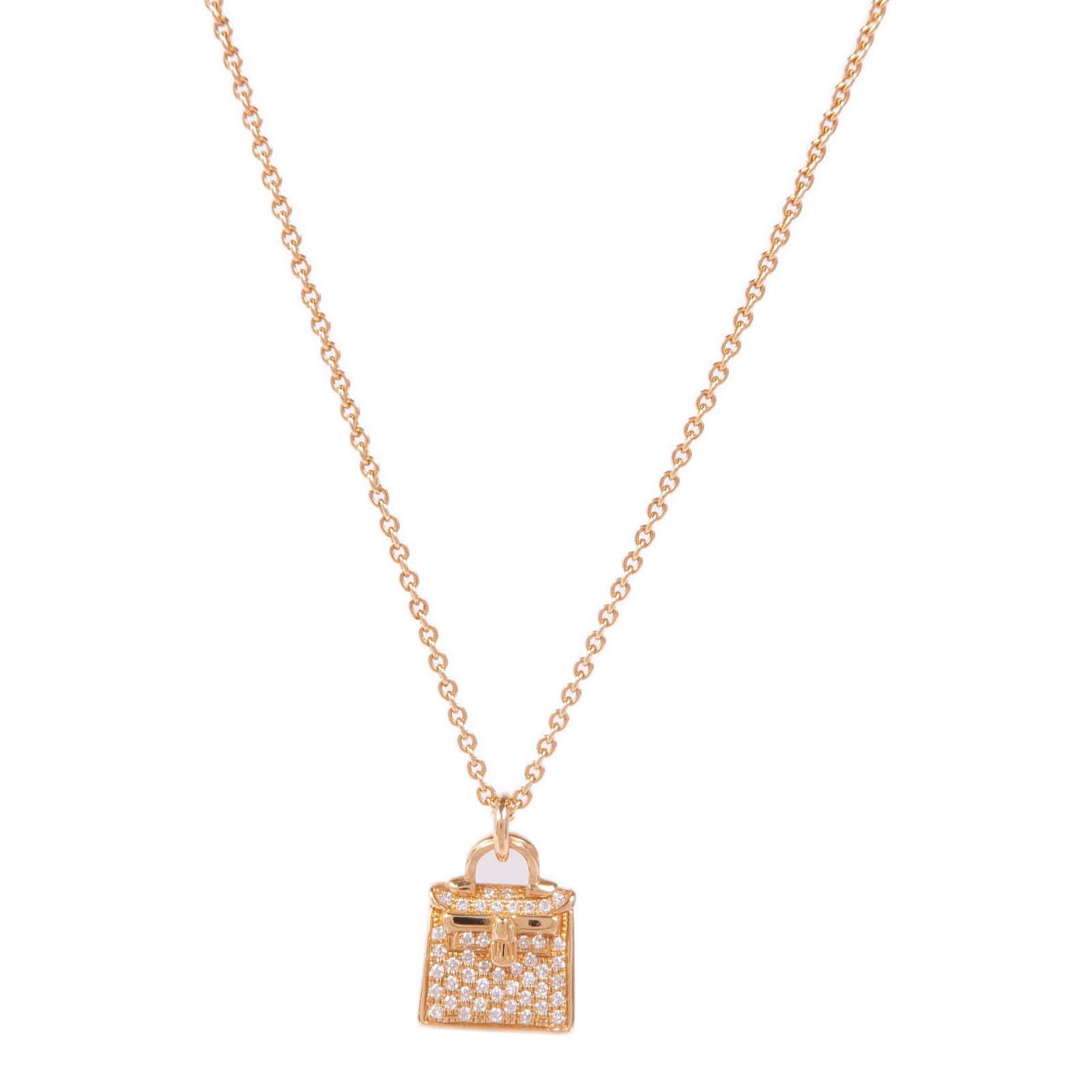 HERMES Kelly Pendant Necklace Diamond 18K Pink Gold