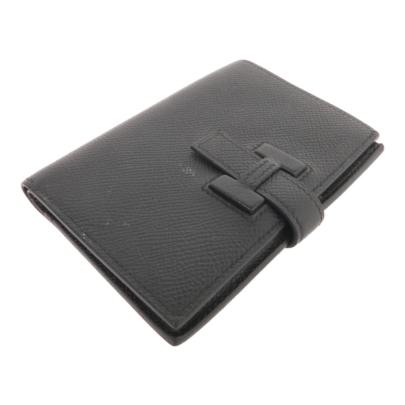HERMES Epsom皮革New H Passant Compact Wallet銀扣錢包Noir