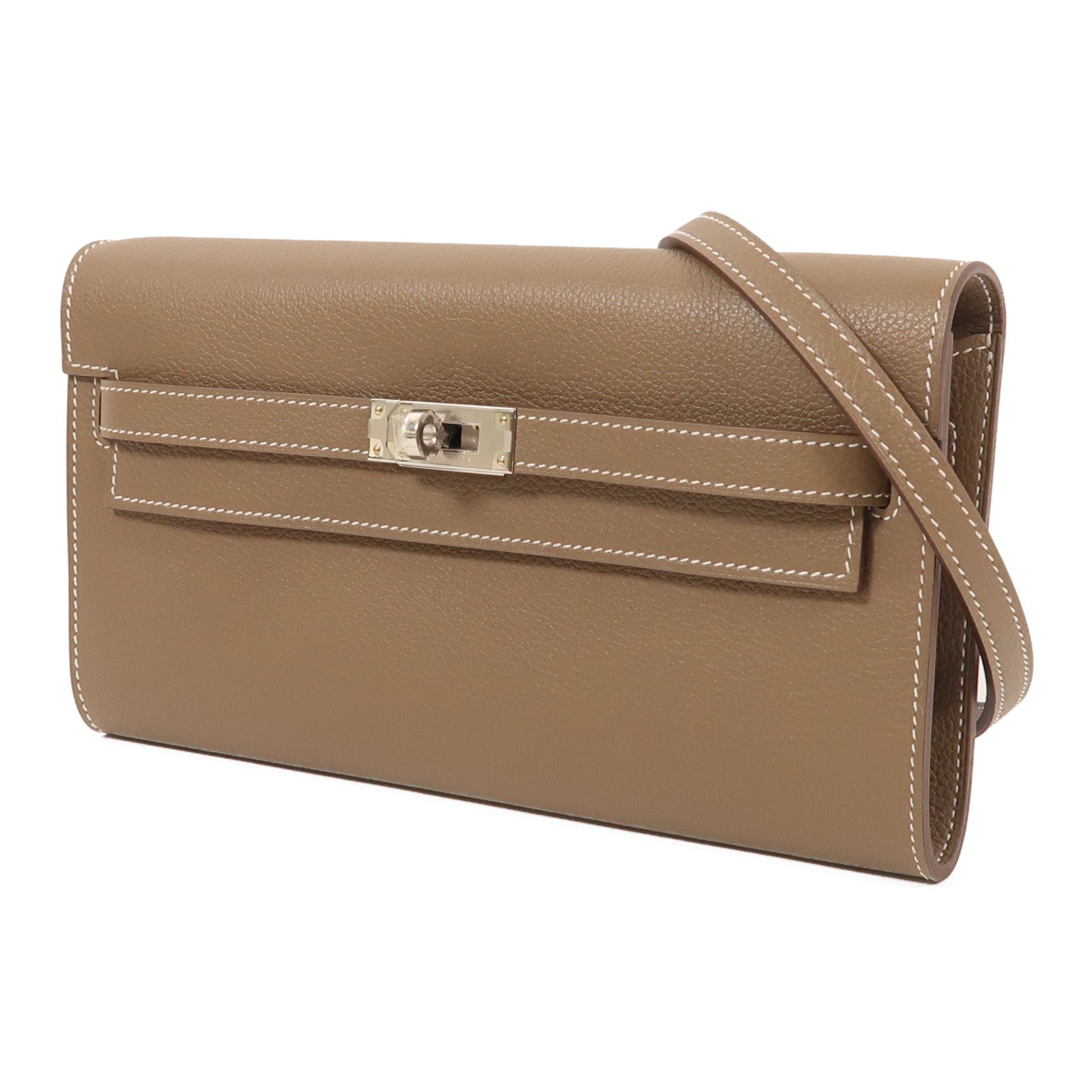 HERMES Evercolor皮革Kelly To Go銀扣肩背袋18 Etoupe