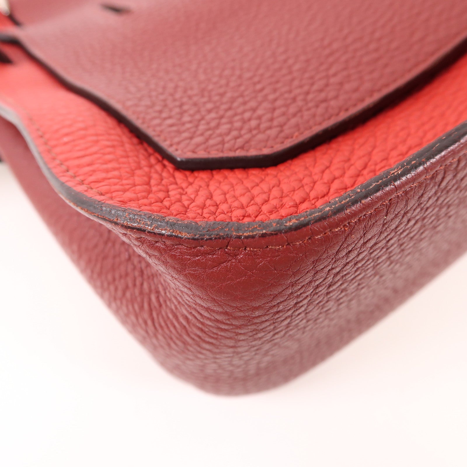 HERMES 【激減優惠】Clemence皮革Jypsiere銀扣肩背袋Rouge H