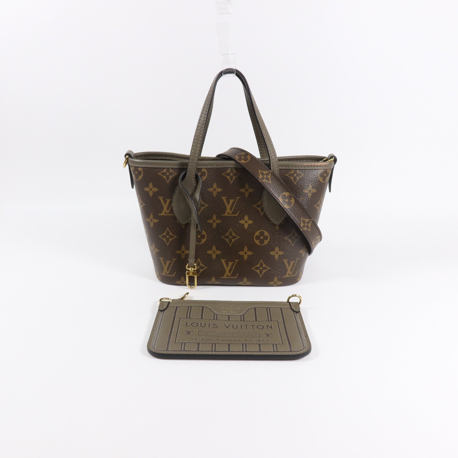LOUIS VUITTON Monogram/牛皮皮革Neverfull Bandouliere Inside Out BB手挽肩背兩用袋