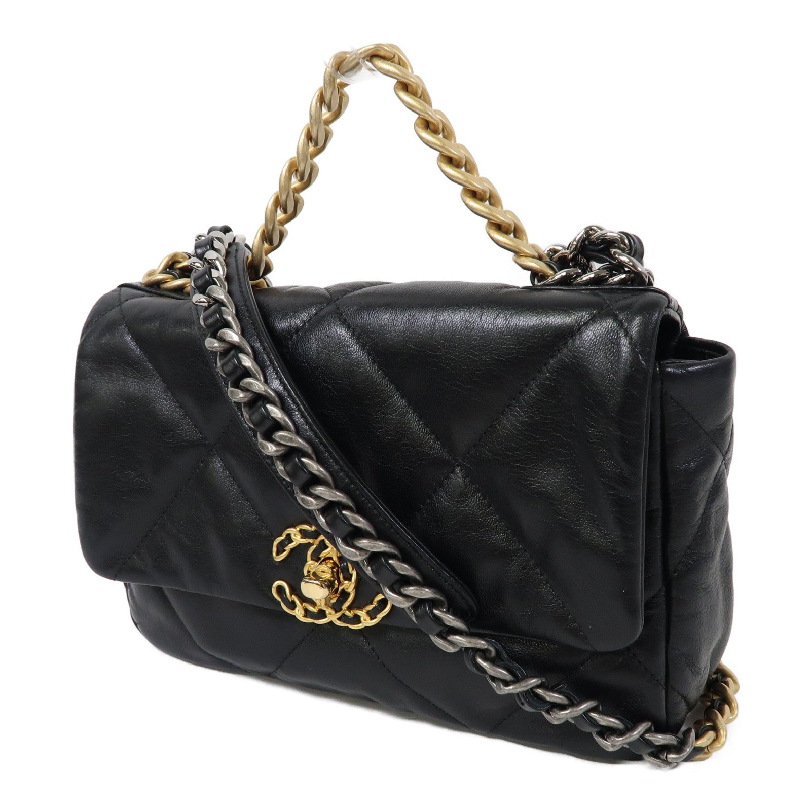 CHANEL 菱格羊皮皮革Chanel 19鏈帶肩背袋黑色