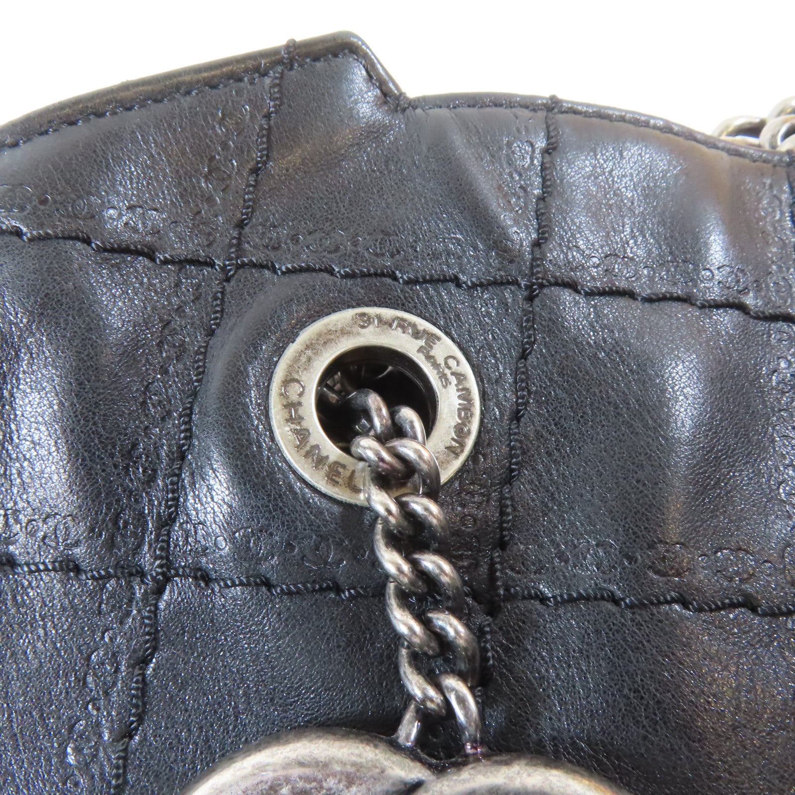 CHANEL 菱格牛皮皮革Shoulder Bag鏈帶肩背袋黑色