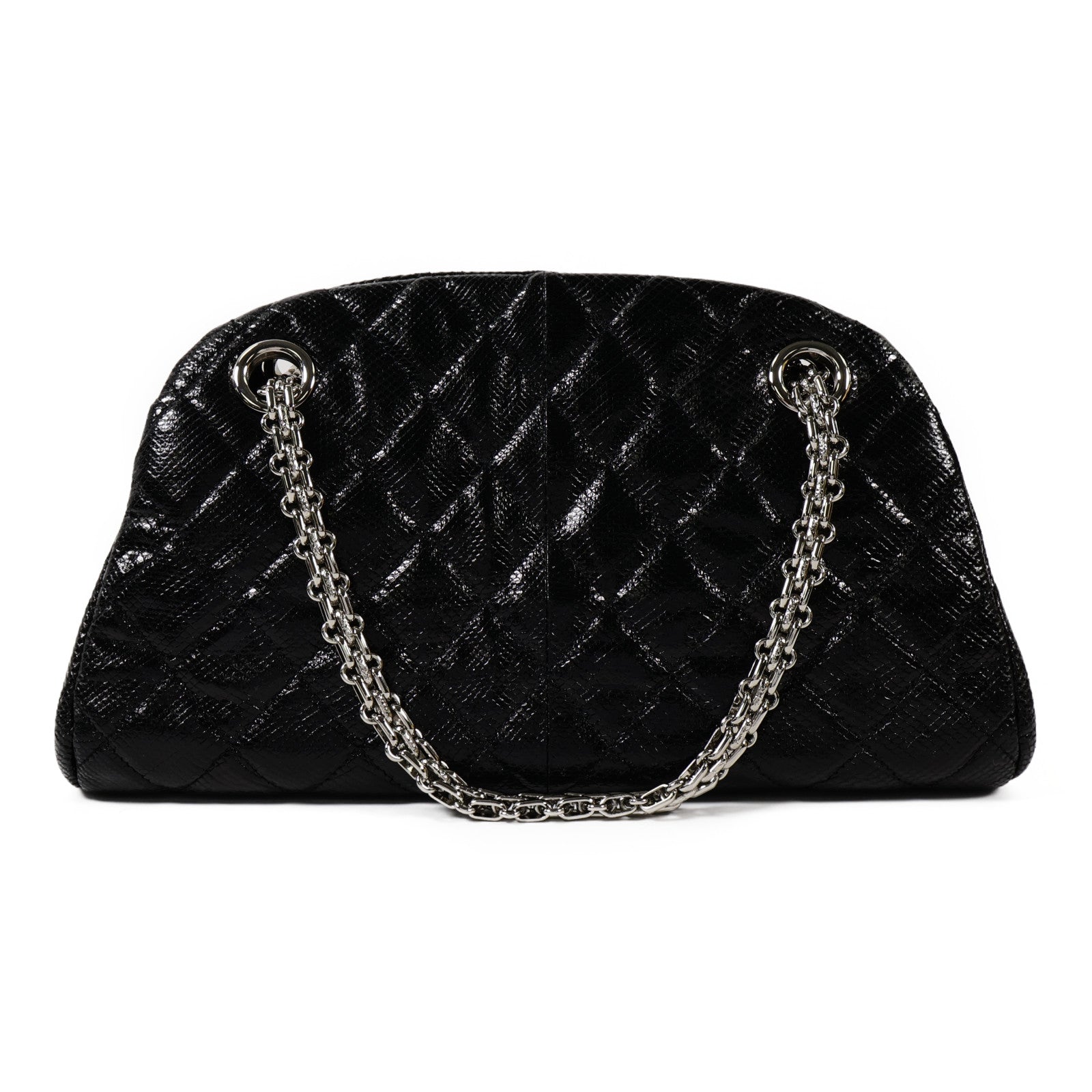 CHANEL 蜥蝪皮革Chain Shoulder銀扣鏈帶肩背袋