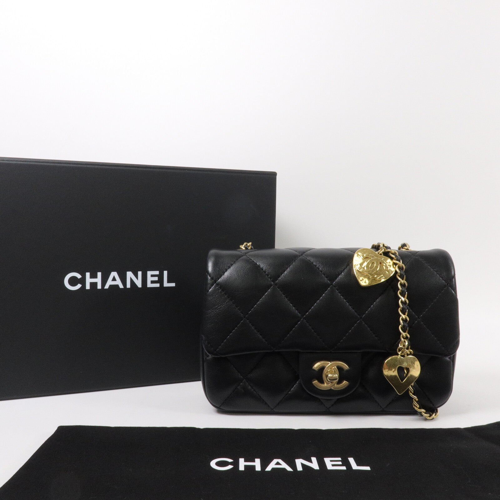 CHANEL 羊皮皮革CoCo Heart Flap鏈帶肩背袋