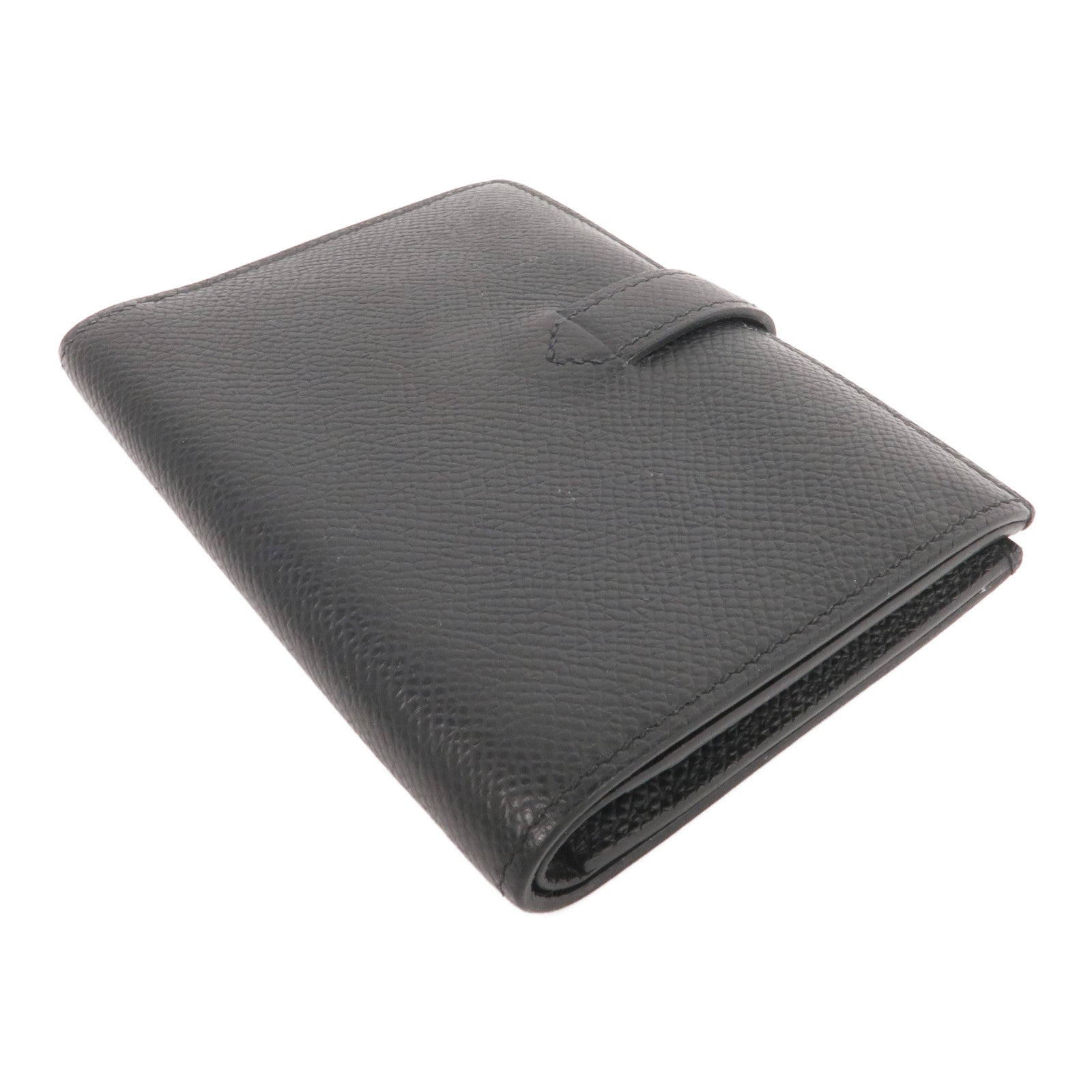 HERMES Epsom皮革New H Passant Compact Wallet銀扣錢包Noir