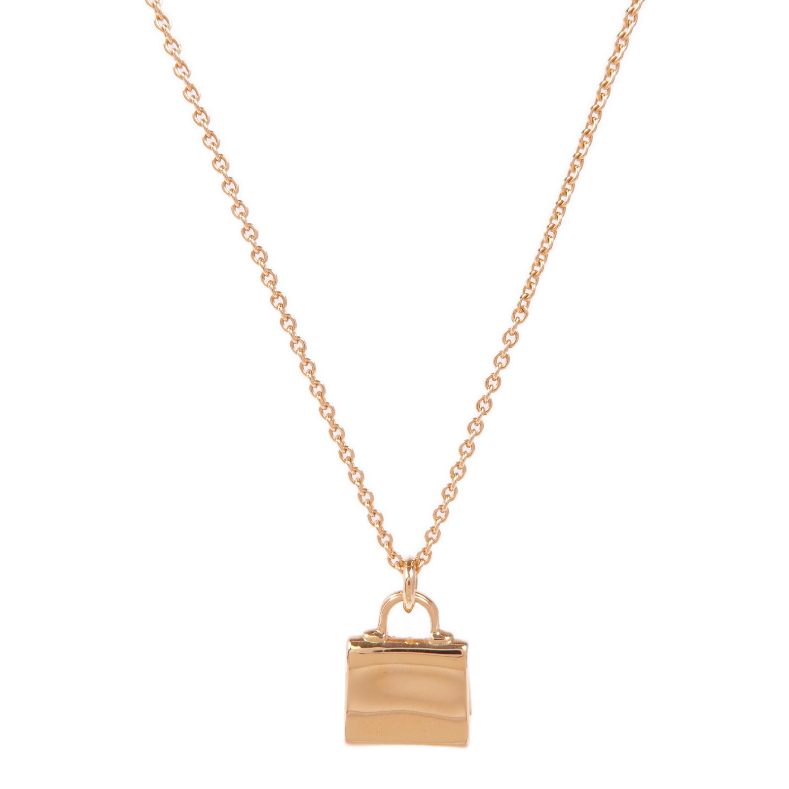 HERMES Kelly Pendant Necklace Diamond 18K Pink Gold