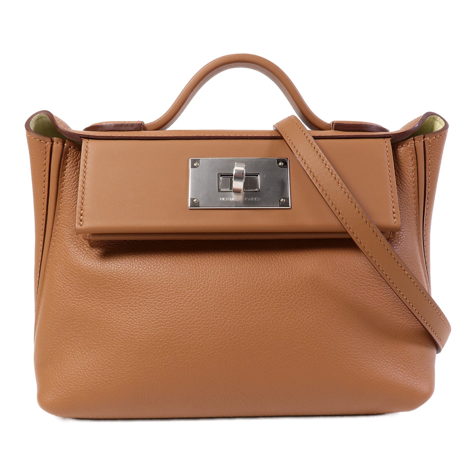 HERMES Evercolor/Swift皮革24/24 Mini手挽肩背兩用袋Gold/Jaune Milton
