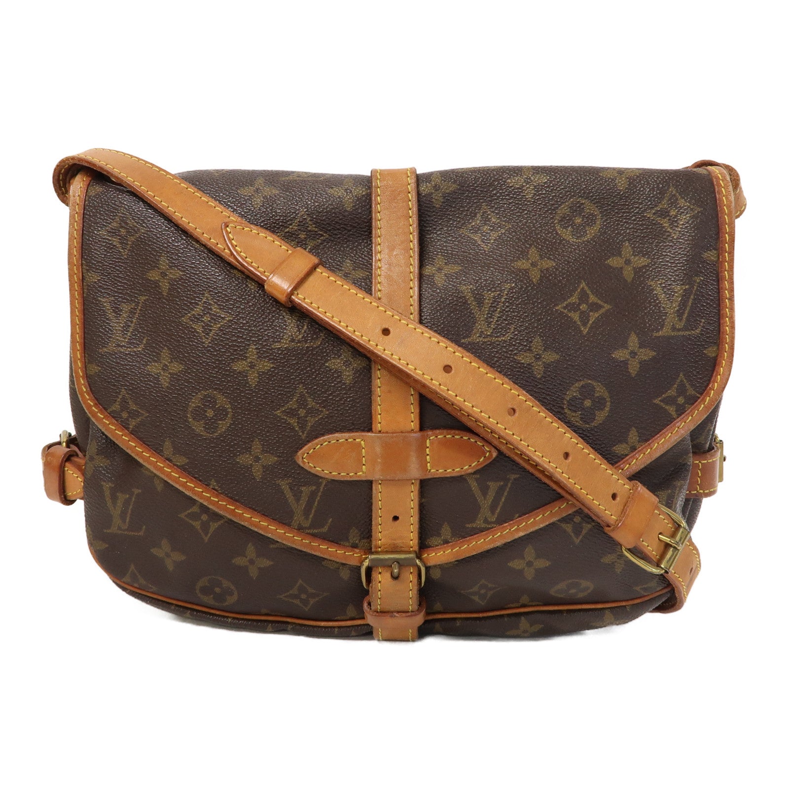 LOUIS VUITTON Monogram Saumur MM金扣肩背袋啡色