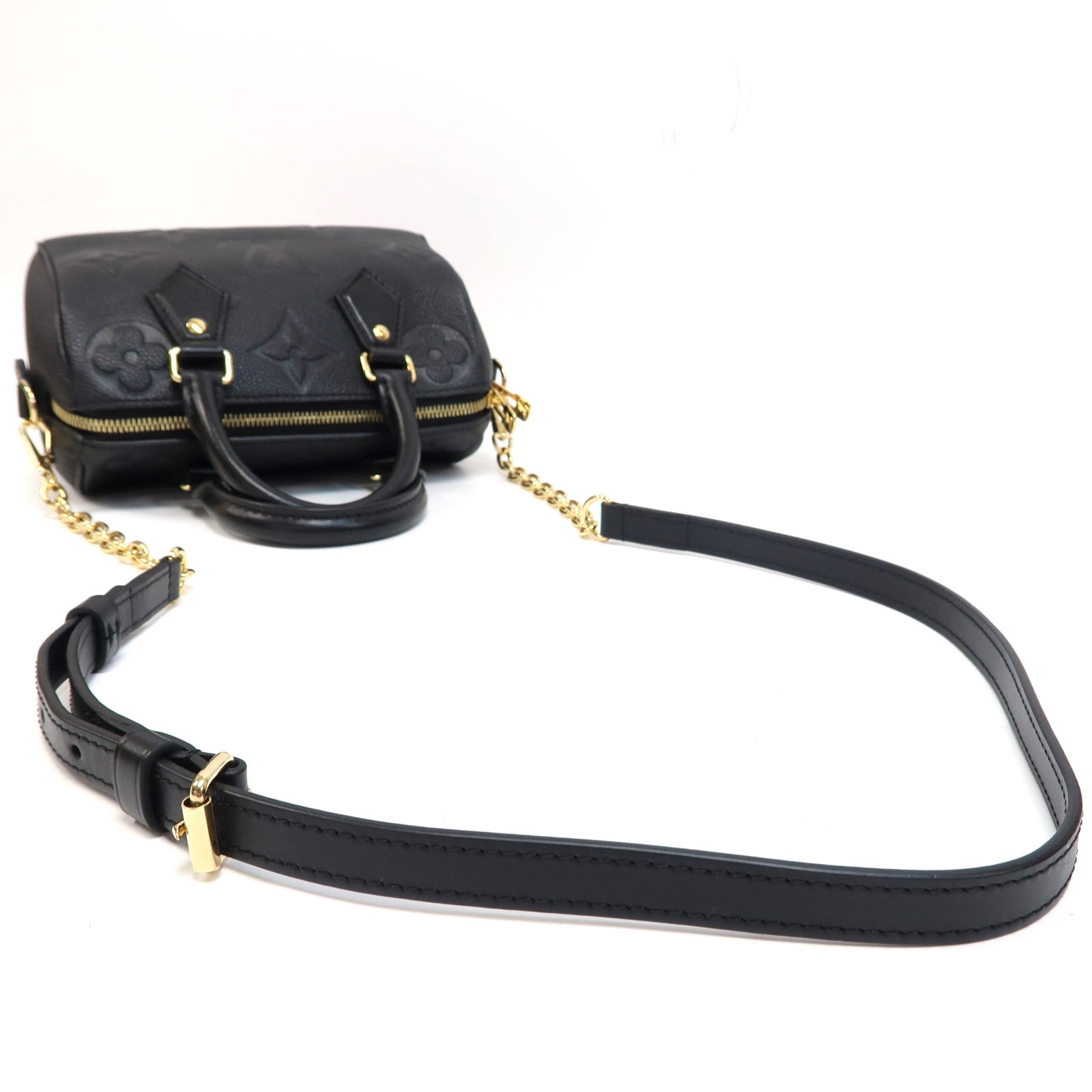 LOUIS VUITTON Monogram Empreinte Speedy Bandouliere 20金扣手挽肩背兩用袋黑色