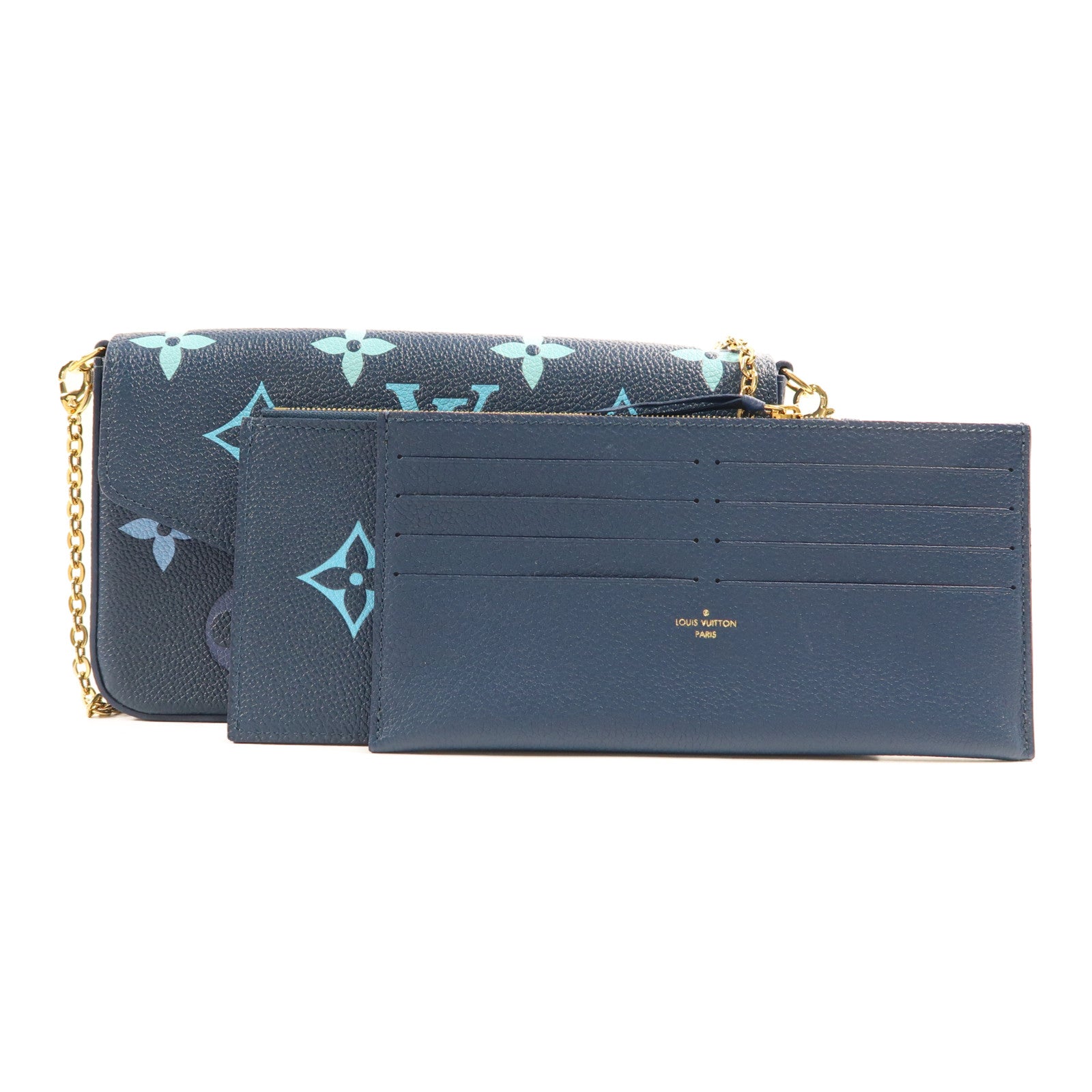 LOUIS VUITTON Monogram Empreinte Felicie Pochette金扣鏈帶肩背袋藍色