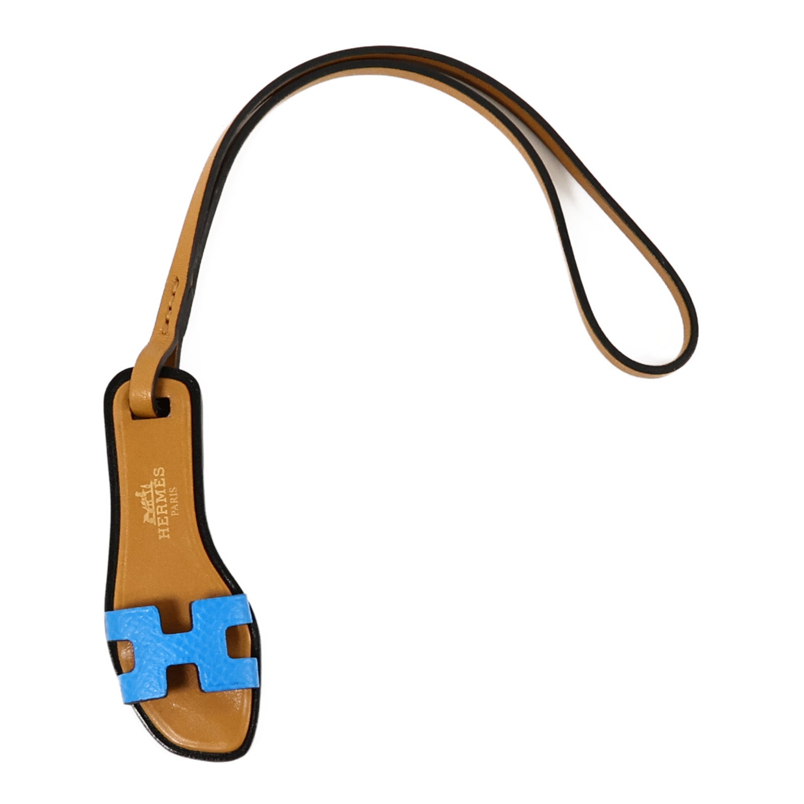 HERMES Epsom/Vache Hunter皮革銀扣肩背包Oran Sandal Bag Charm掛飾Noir/Gold/Blue Zanzibar