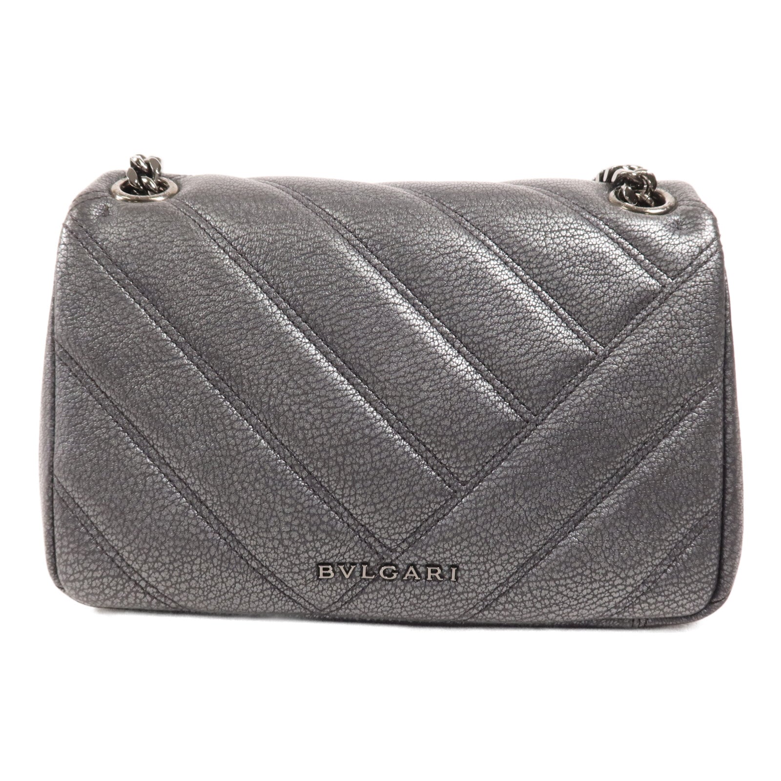 BVLGARI 牛皮皮革Flap Cover銀扣肩背袋