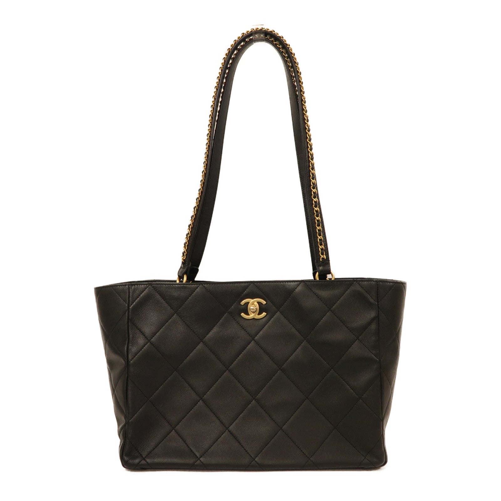 CHANEL 牛皮皮革Matelasse Tote金扣肩背袋黑色