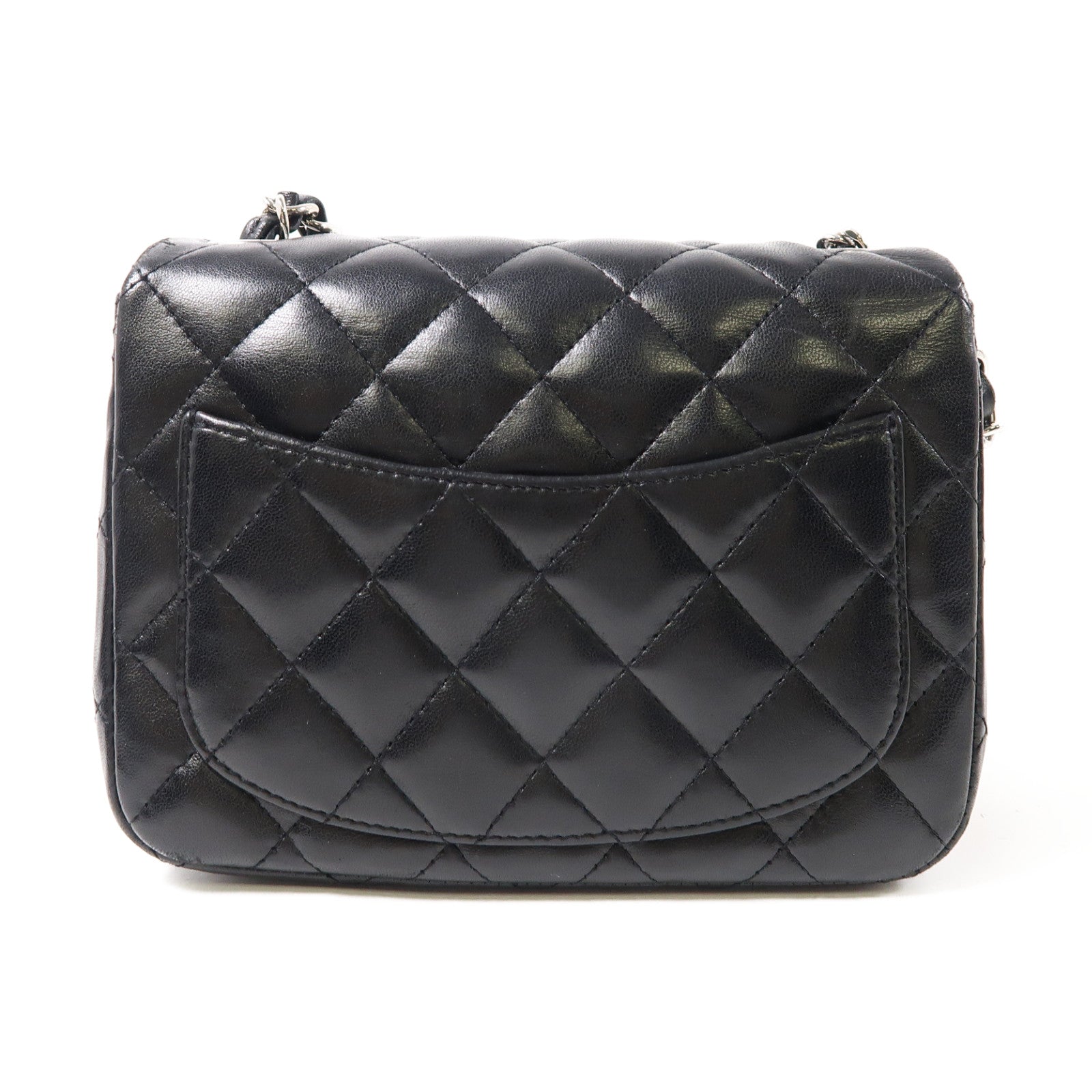 CHANEL 菱格羊皮皮革Mini Classic 17銀扣肩背袋黑色