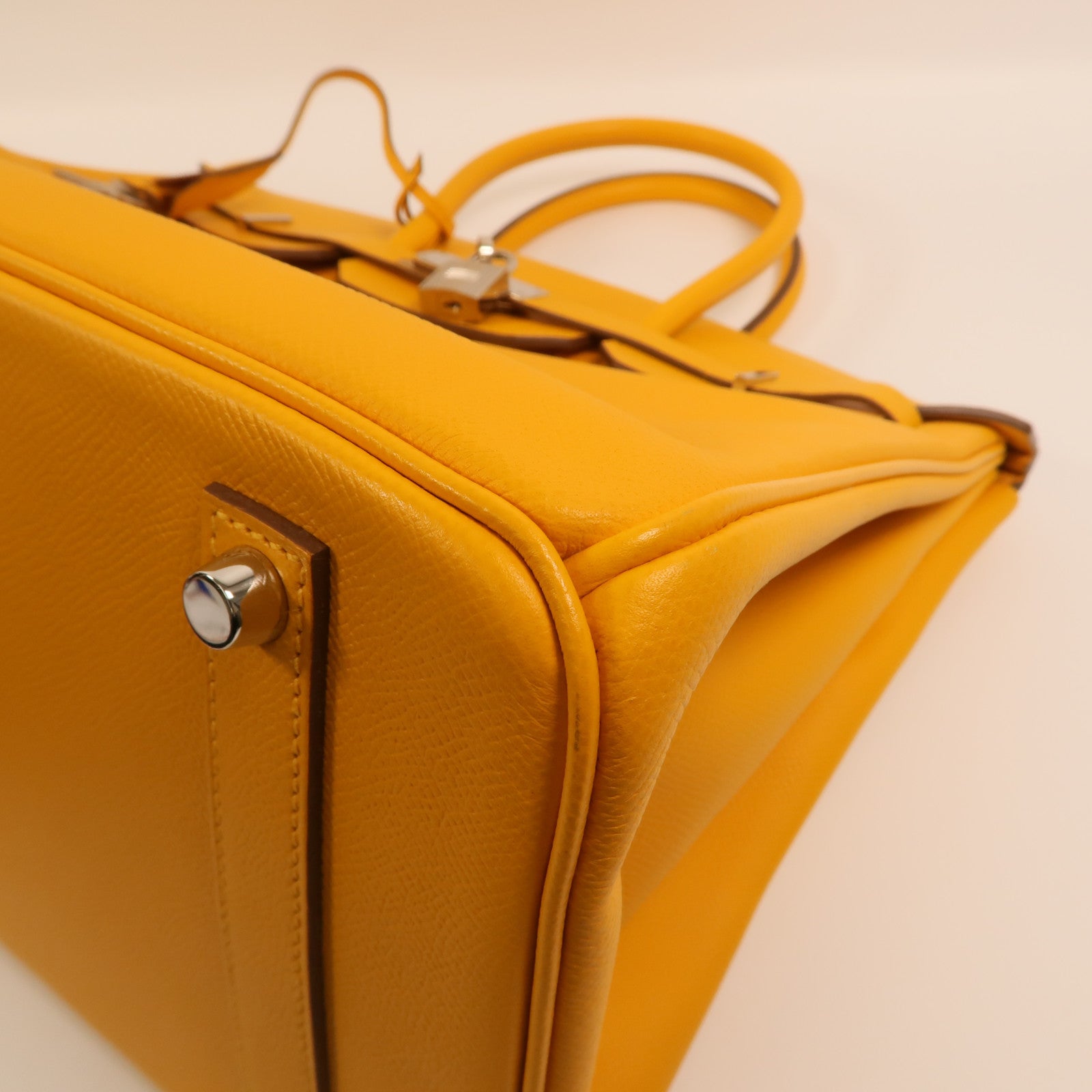 HERMES Epsom皮革Birkin 35銀扣手挽袋Jaune Ambre
