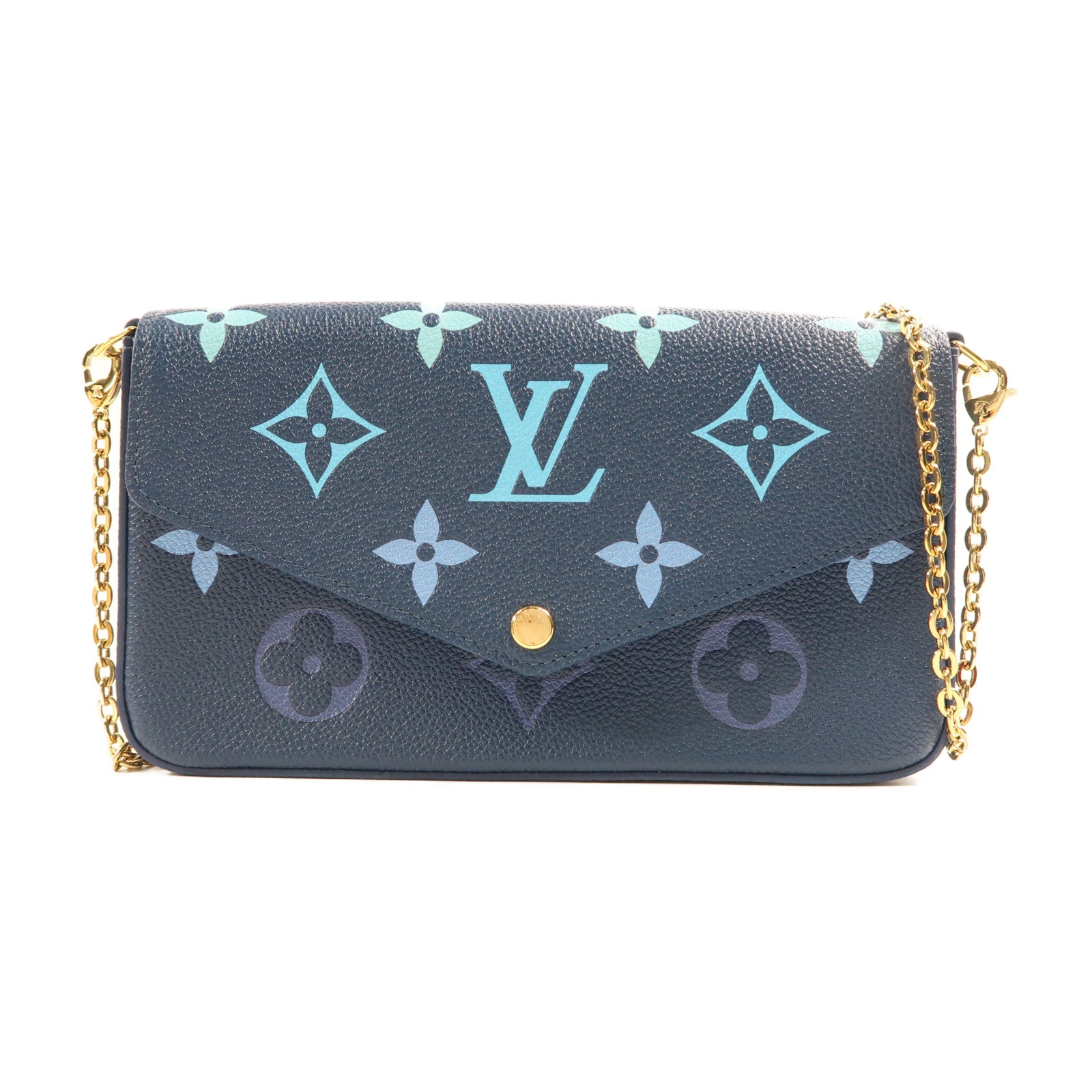 LOUIS VUITTON Monogram Empreinte Felicie Pochette金扣鏈帶肩背袋藍色