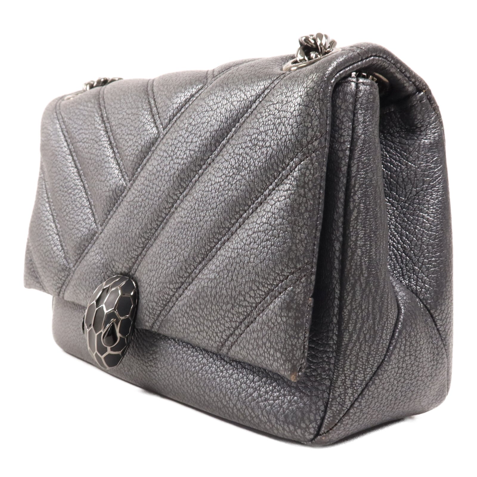 BVLGARI 牛皮皮革Flap Cover銀扣肩背袋