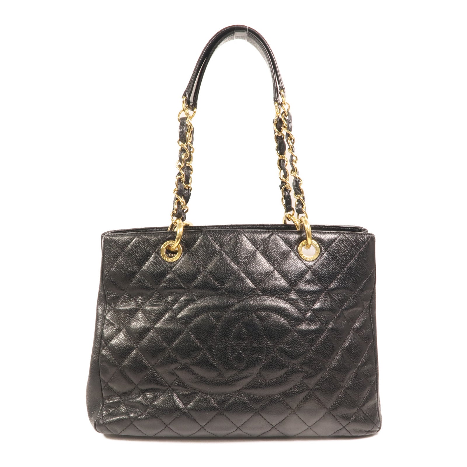 CHANEL 牛皮皮革GST Grand Shopping Tote Bag金扣鏈帶肩背袋