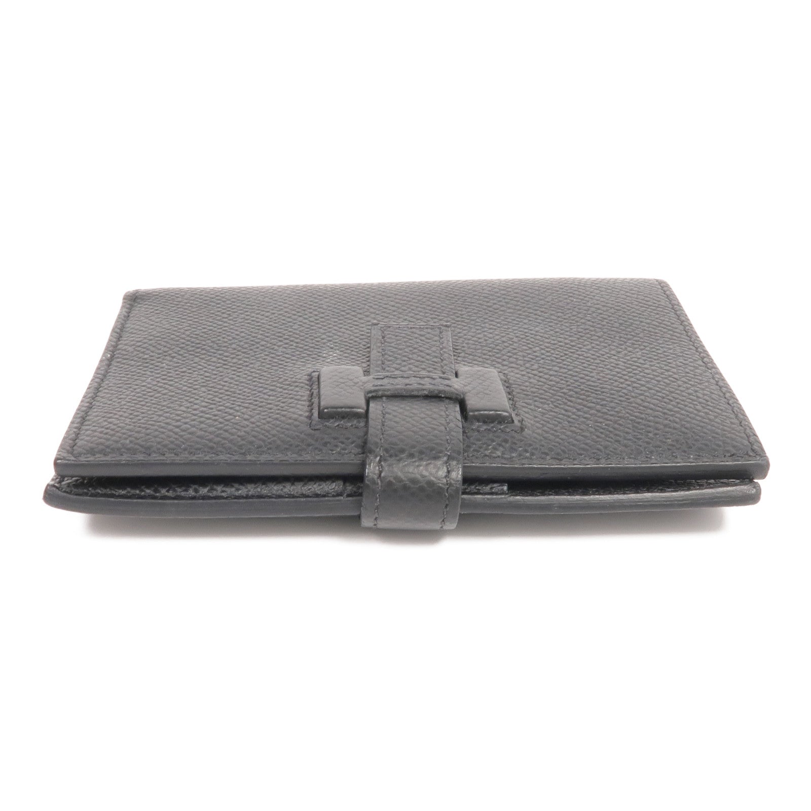 HERMES Epsom皮革New H Passant Compact Wallet銀扣錢包Noir
