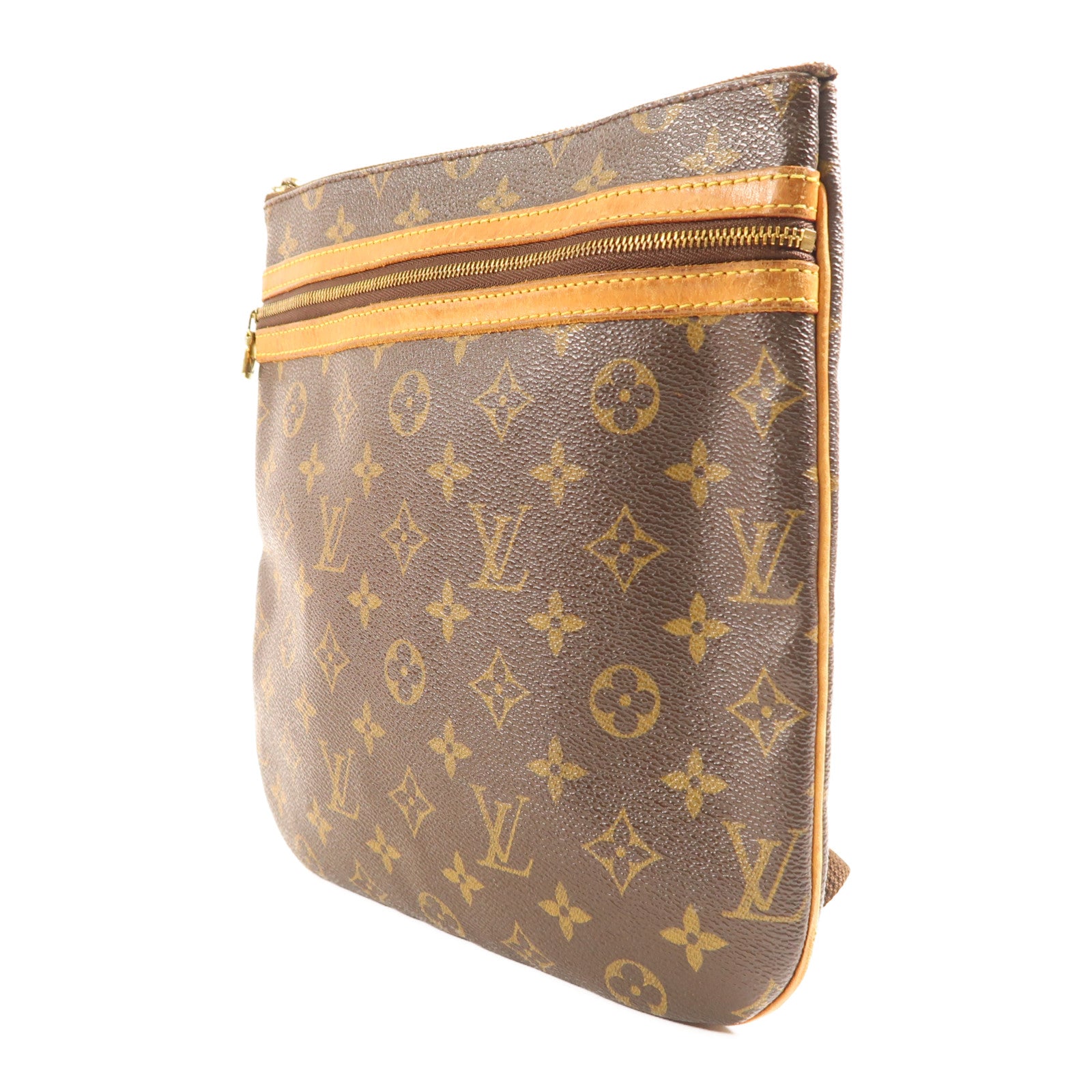 LOUIS VUITTON Monogram Pochette Bosphore金扣肩背袋棕色