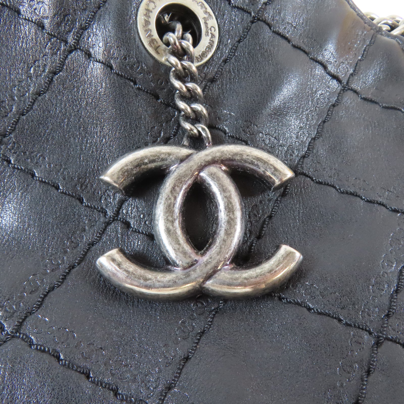 CHANEL 菱格牛皮皮革Shoulder Bag鏈帶肩背袋黑色