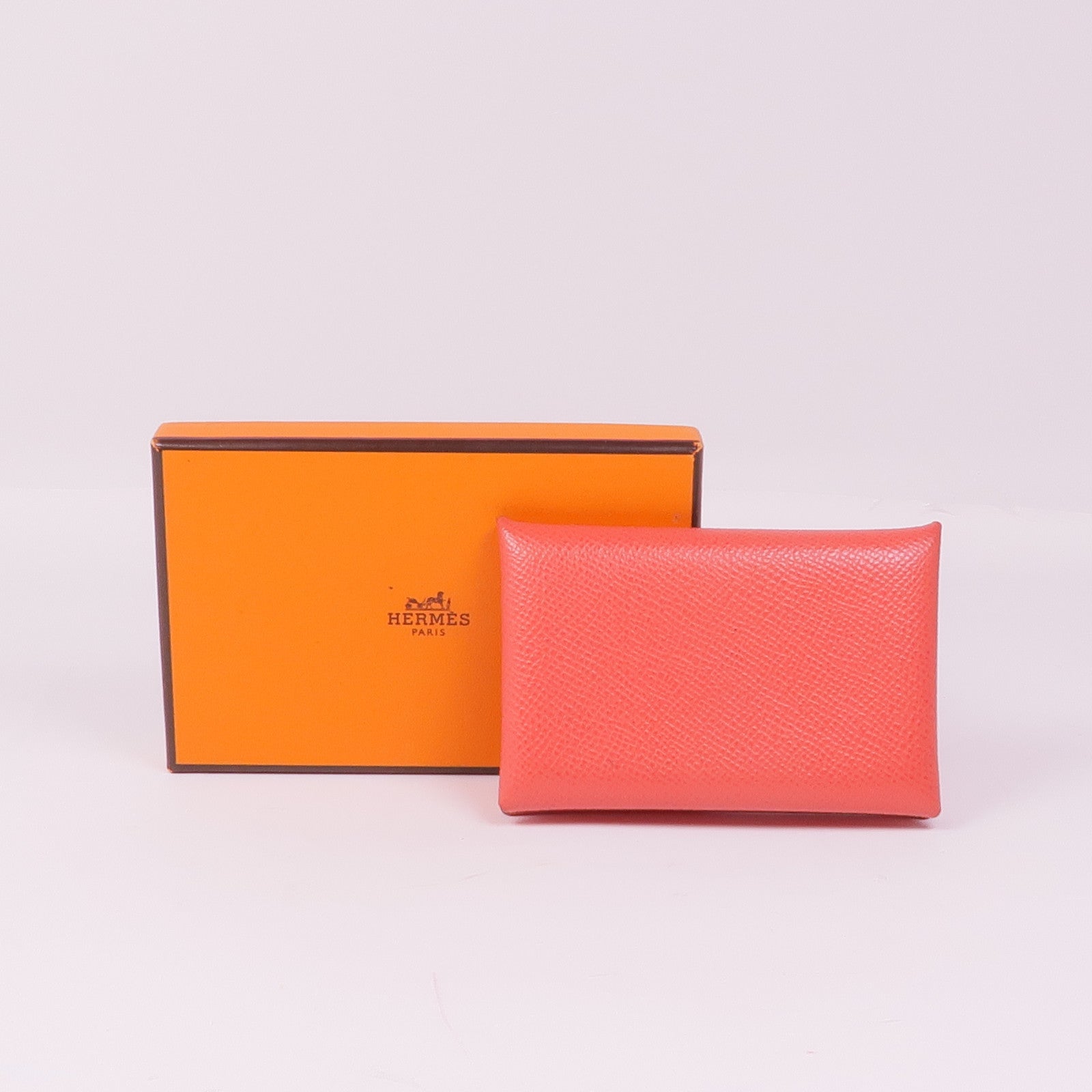 HERMES Epsom皮革Calvi銀扣卡片套Rose Jaipur/