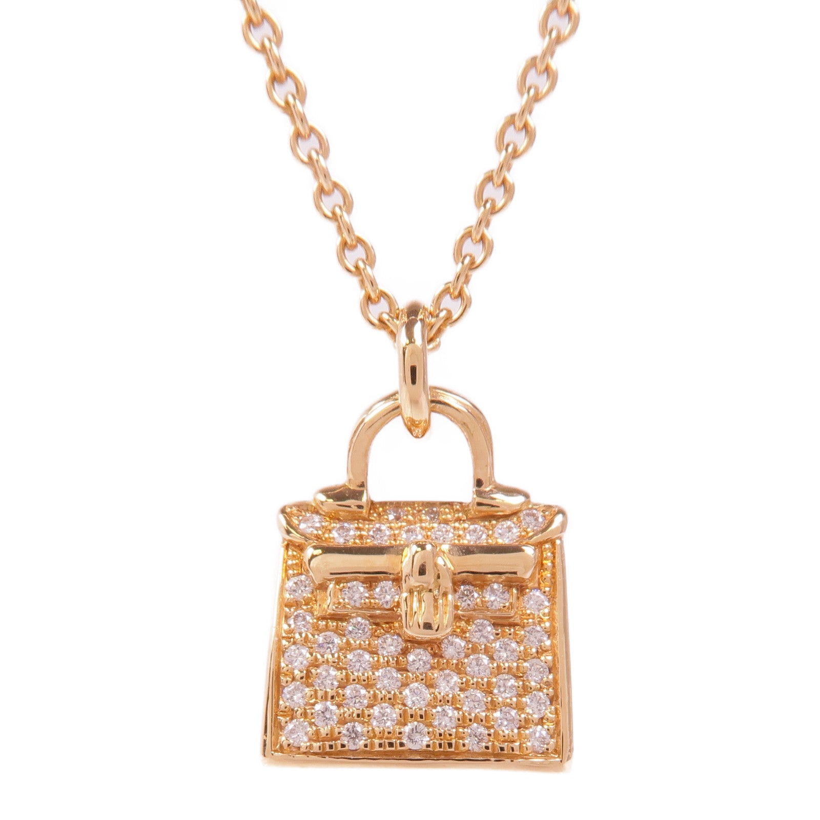 HERMES Kelly Pendant Necklace Diamond 18K Pink Gold