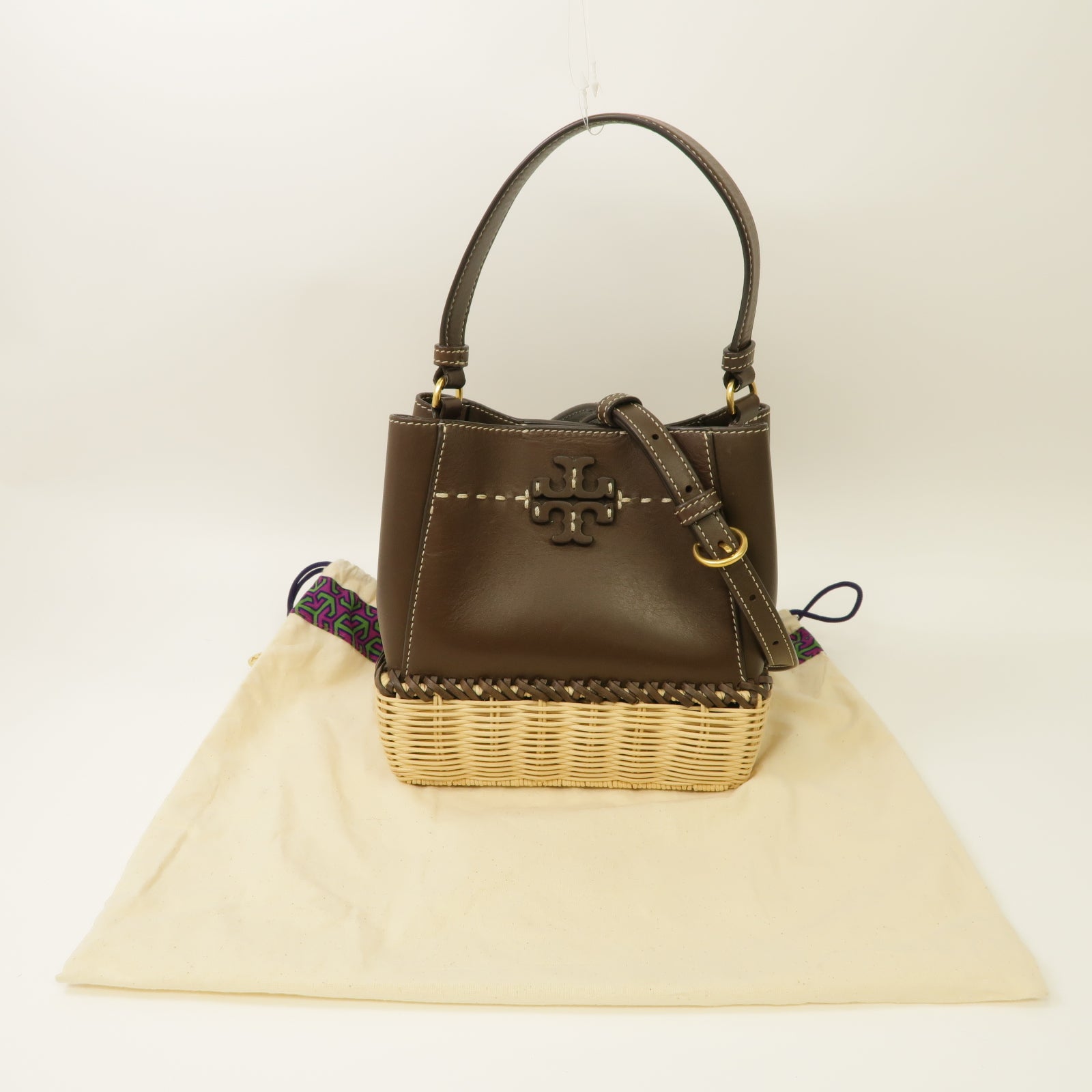 Tory Burch 牛皮皮革Shoulder Bag金扣手挽肩背兩用袋啡色
