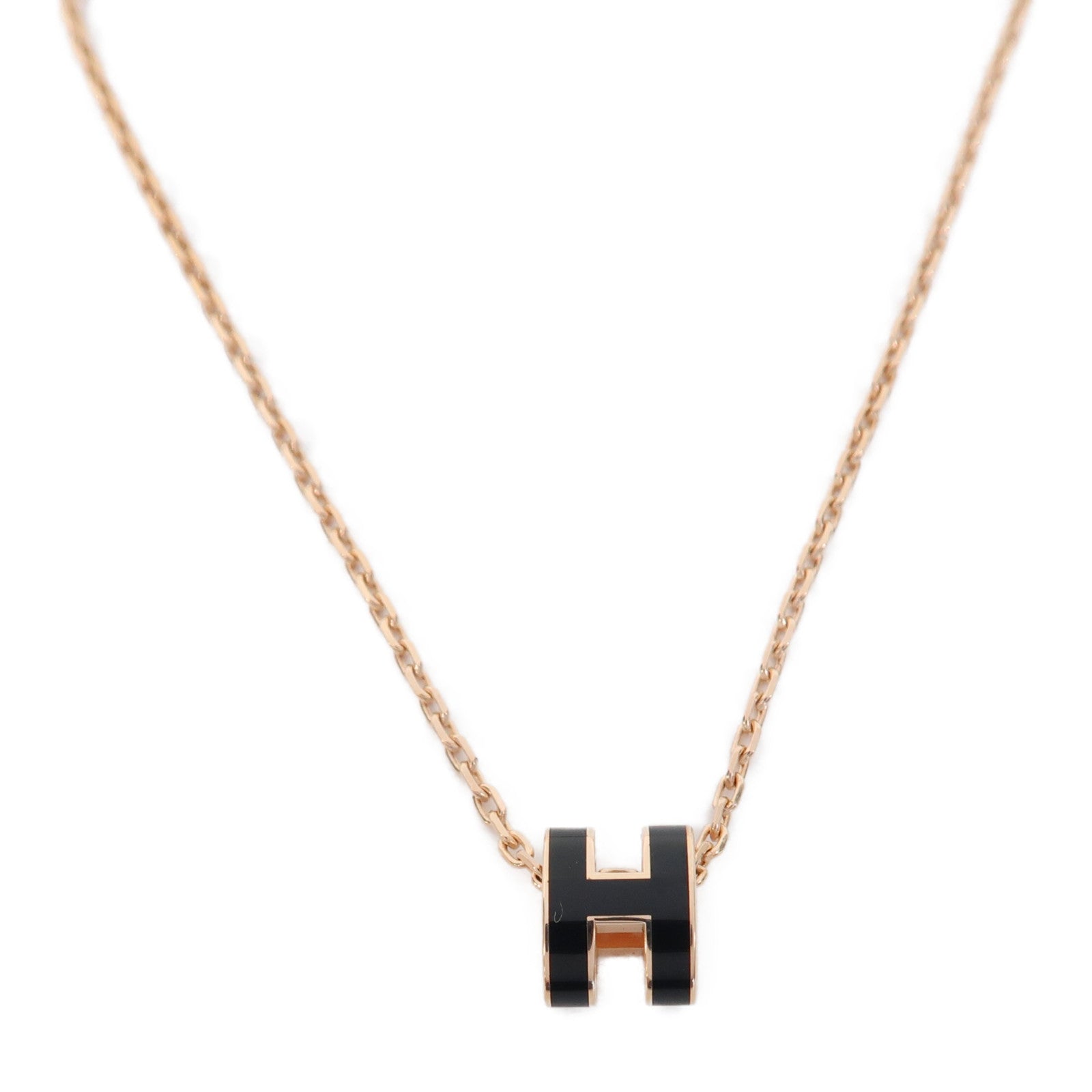 HERMES 金屬Mini Pop H Pendant金扣項鍊黑色/金色