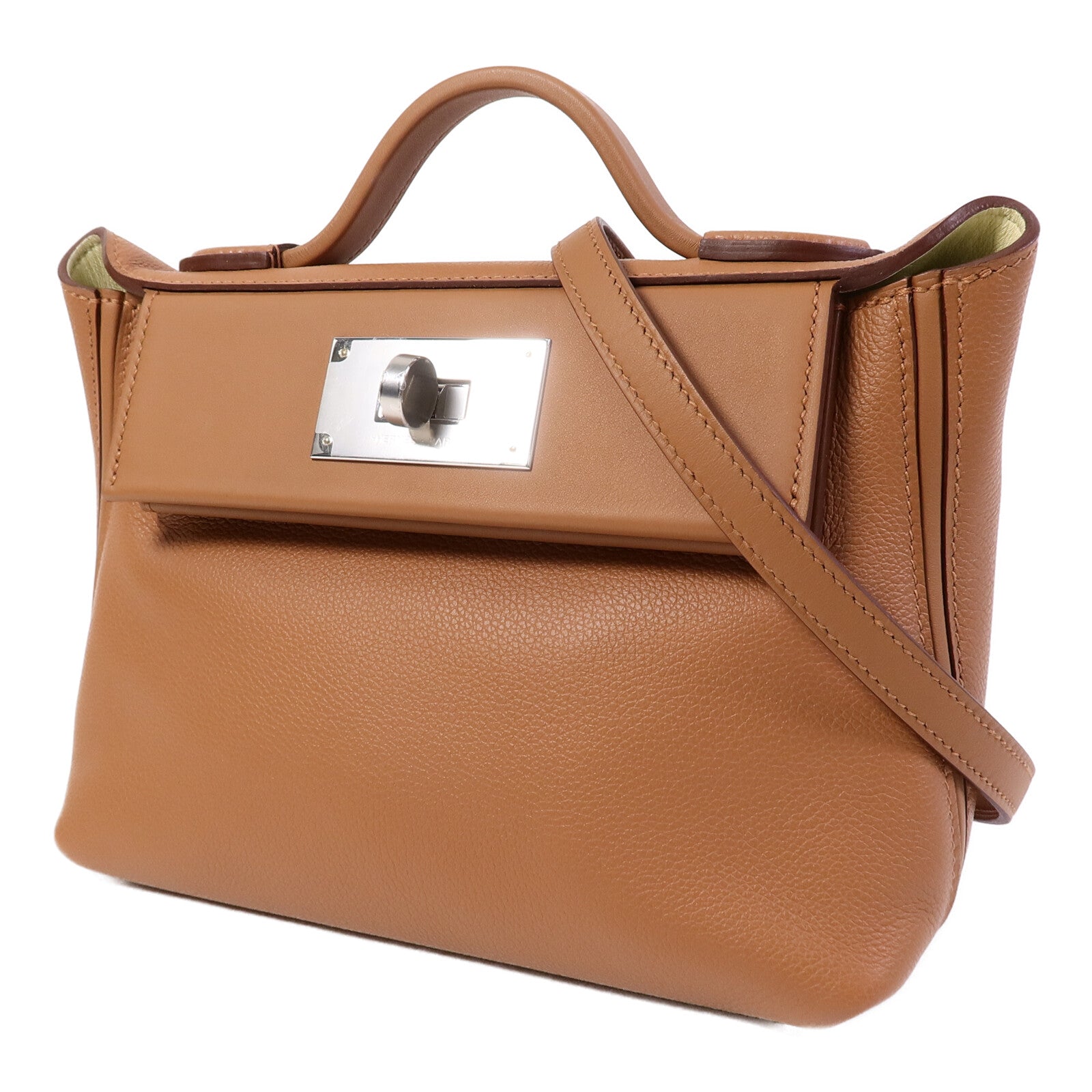 HERMES Evercolor/Swift皮革24/24 Mini手挽肩背兩用袋Gold/Jaune Milton