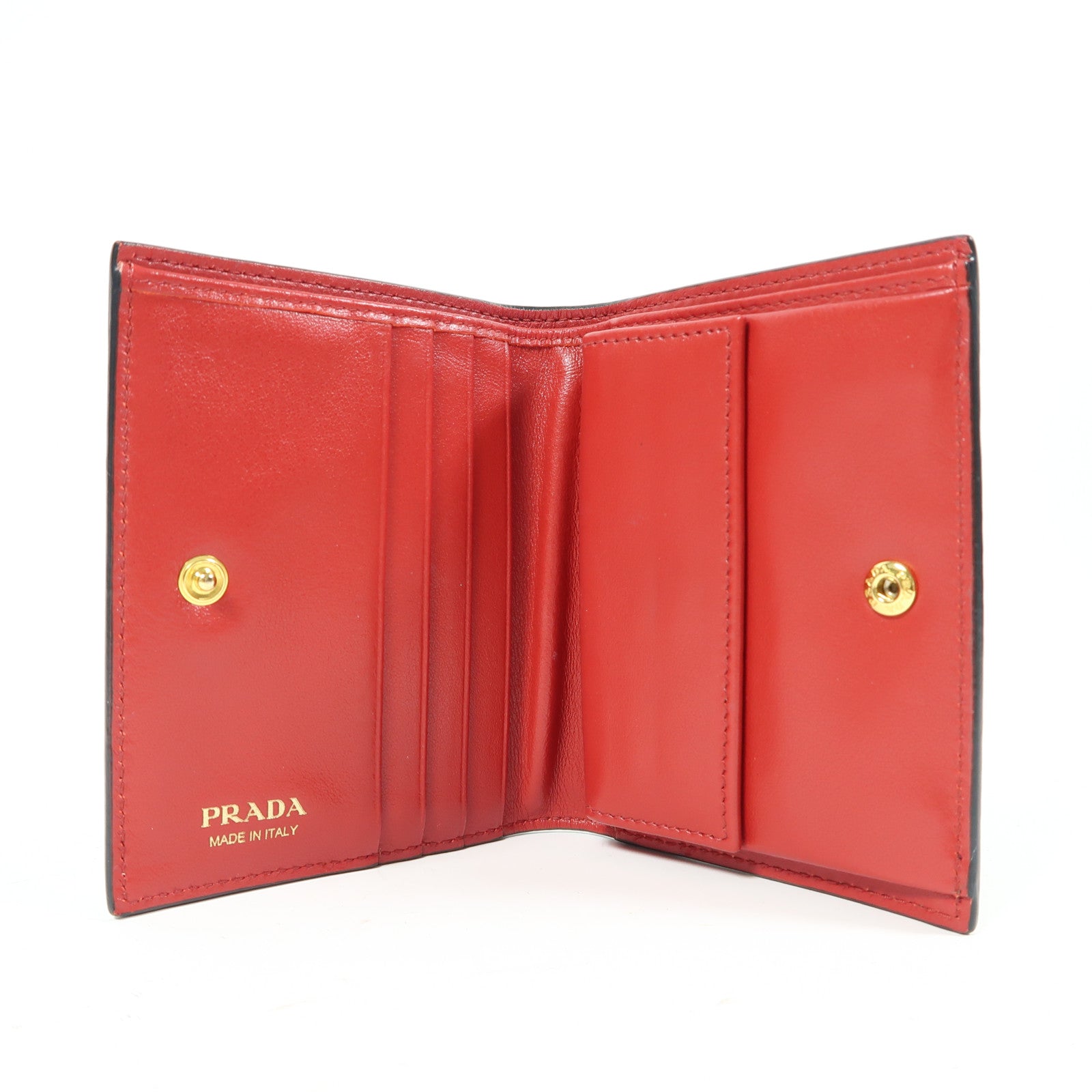 PRADA 【激減優惠】山羊皮皮革Wallet金扣錢包黑色/紅色