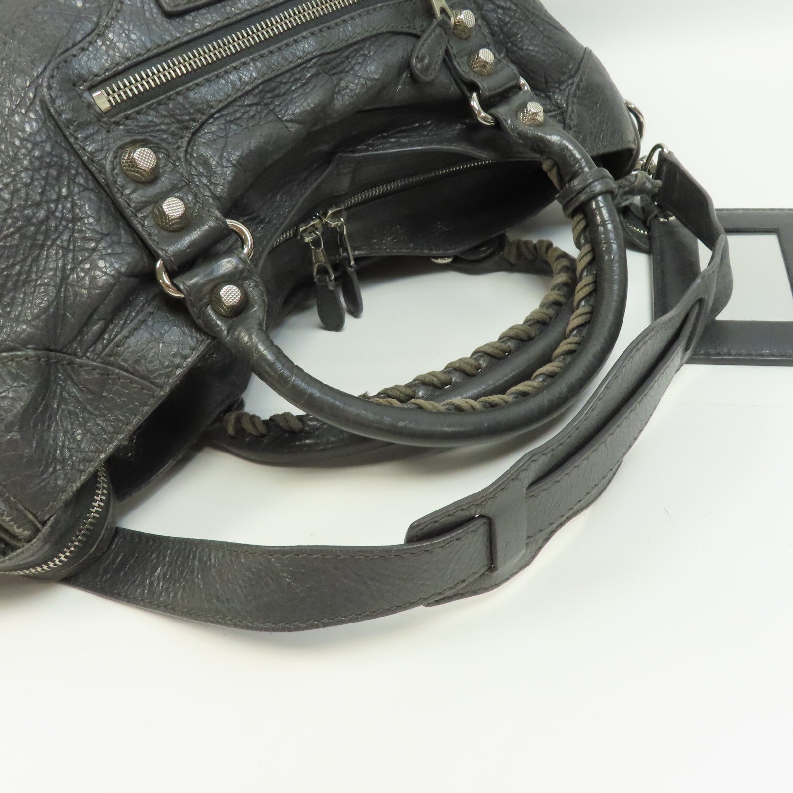 BALENCIAGA 牛皮皮革Giant City Bag銀扣手挽肩背兩用袋灰色