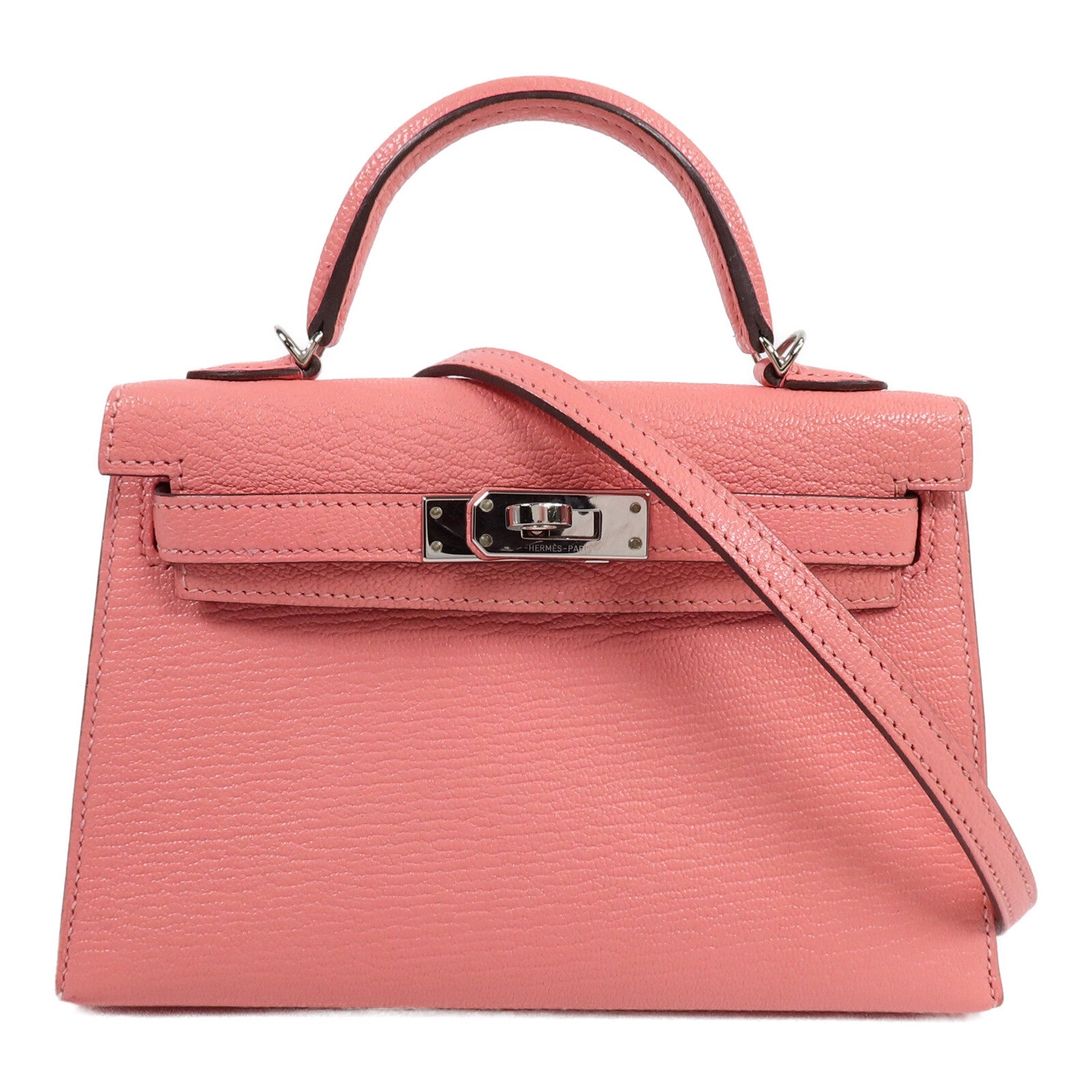 HERMES Chevre皮革Mini Kelly II手挽肩背兩用袋Rose Azalee