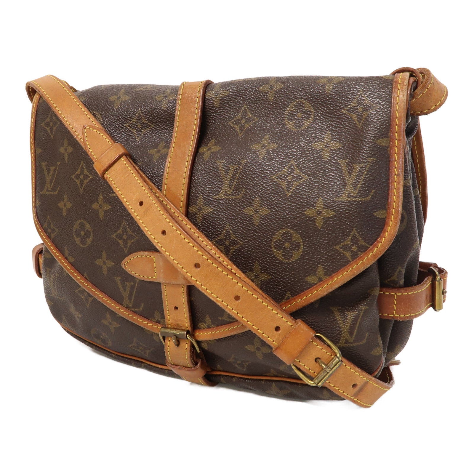 LOUIS VUITTON Monogram Saumur MM金扣肩背袋啡色