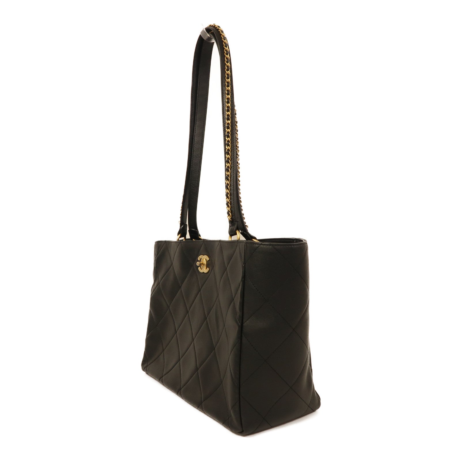 CHANEL 牛皮皮革Matelasse Tote金扣肩背袋黑色