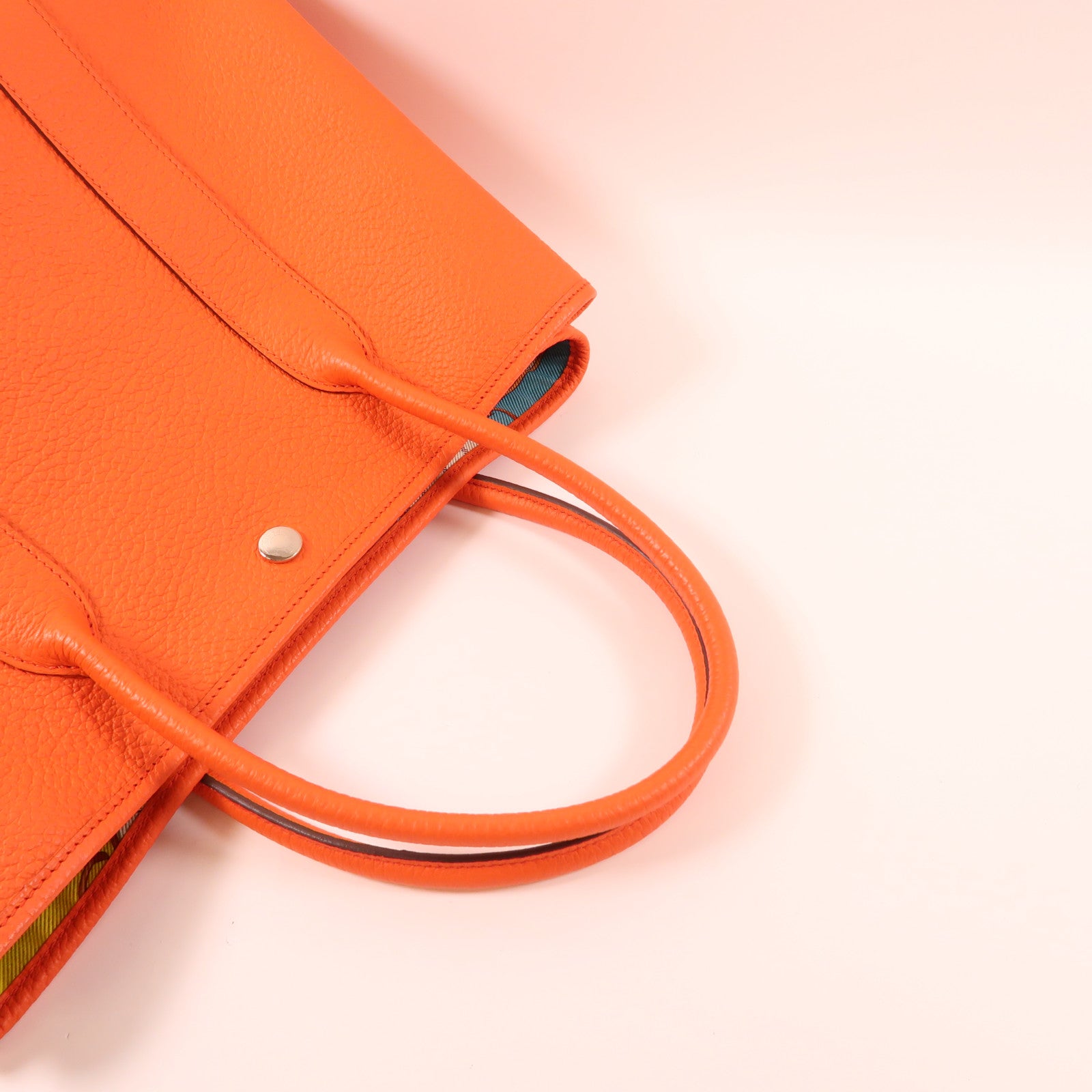 HERMES Negonda皮革Garden Party PM銀扣手挽袋Orange/橙色