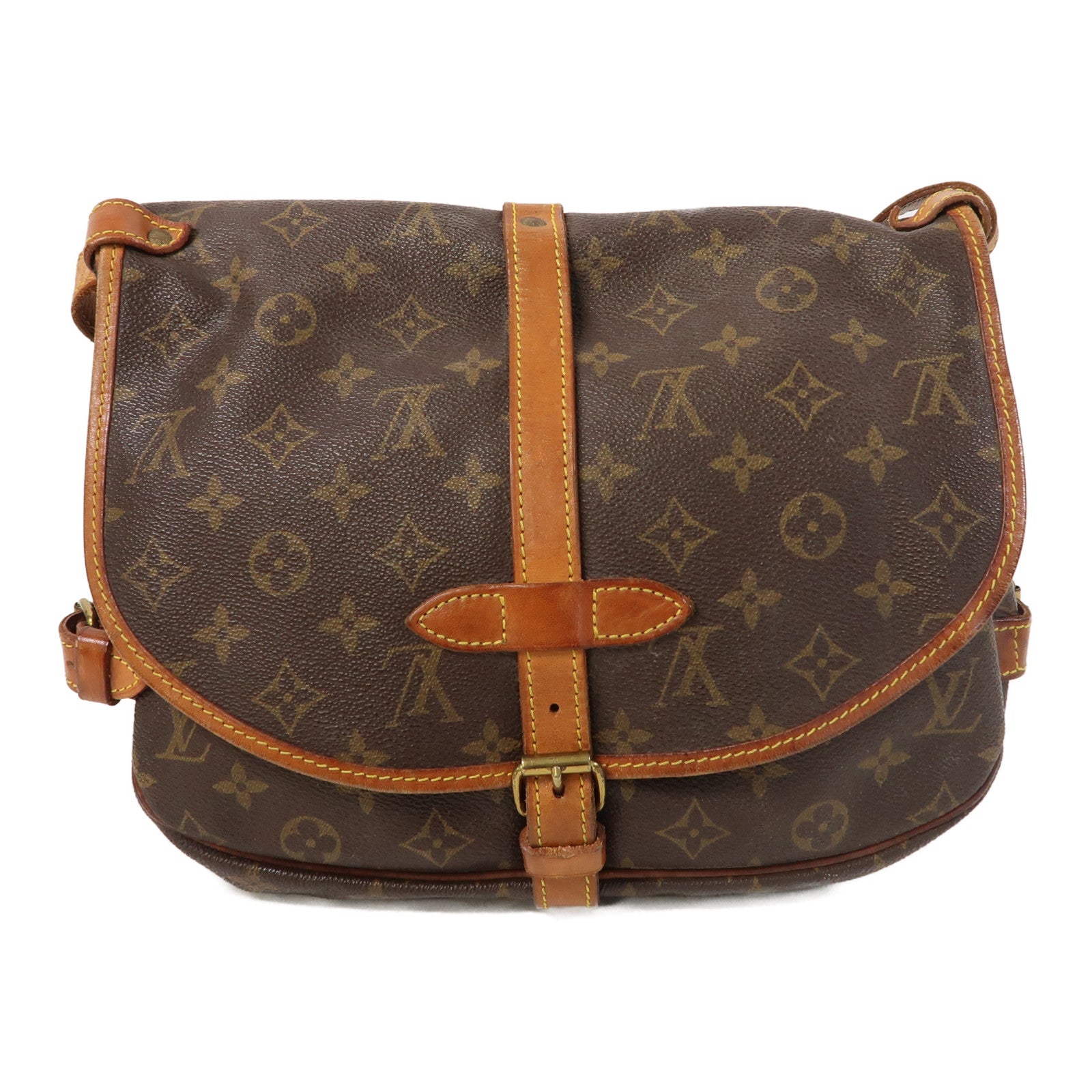 LOUIS VUITTON Monogram Saumur MM金扣肩背袋啡色