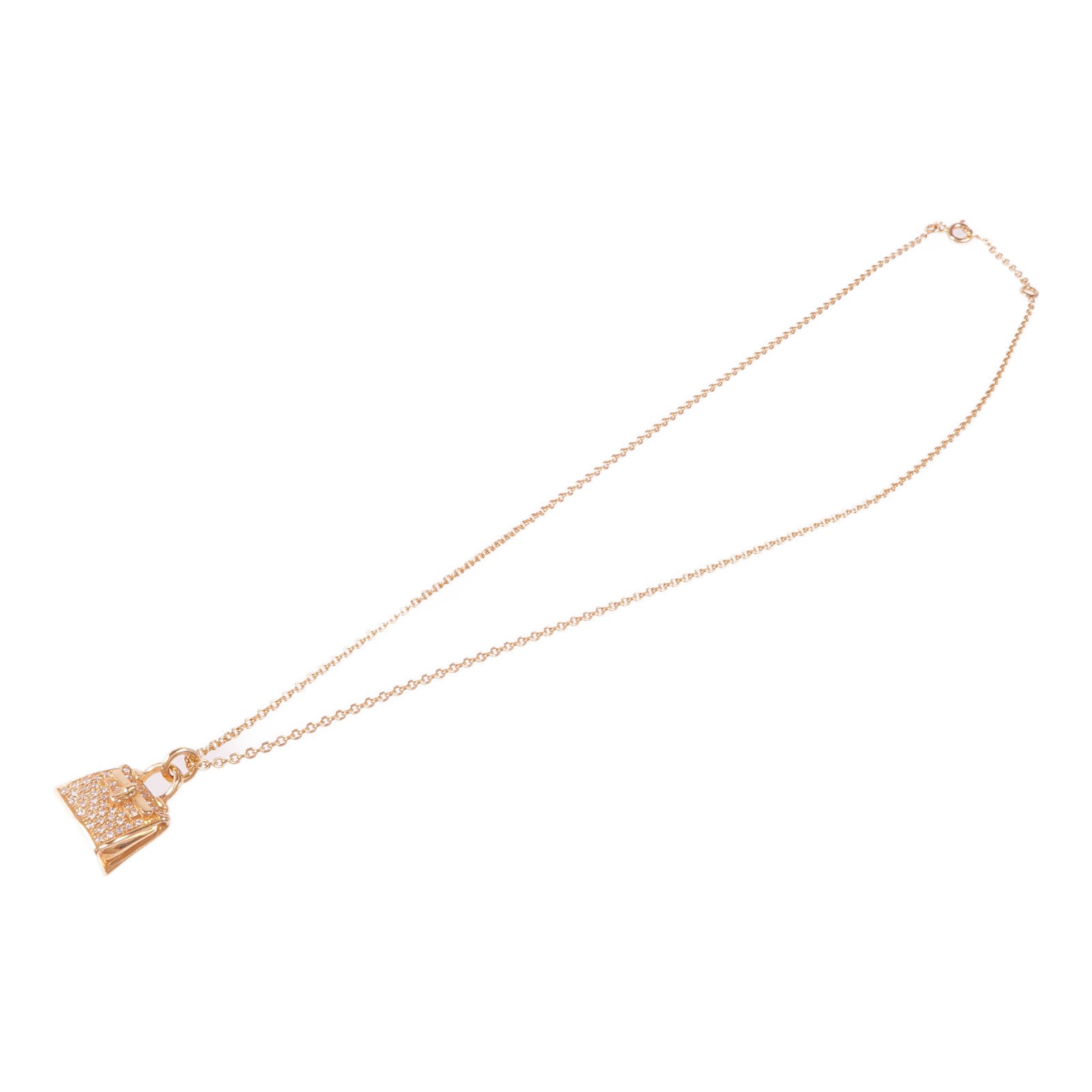 HERMES Kelly Pendant Necklace Diamond 18K Pink Gold