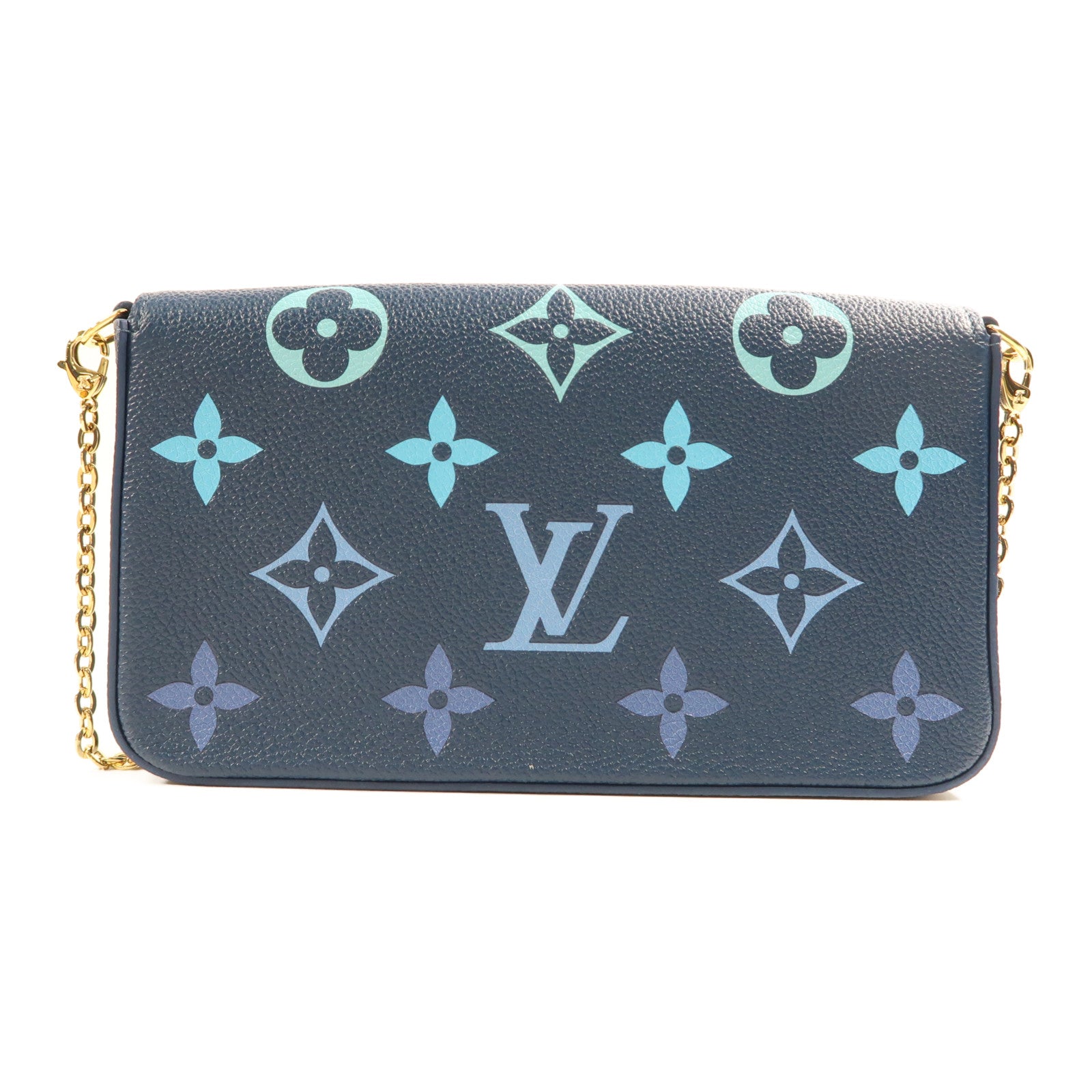 LOUIS VUITTON Monogram Empreinte Felicie Pochette金扣鏈帶肩背袋藍色