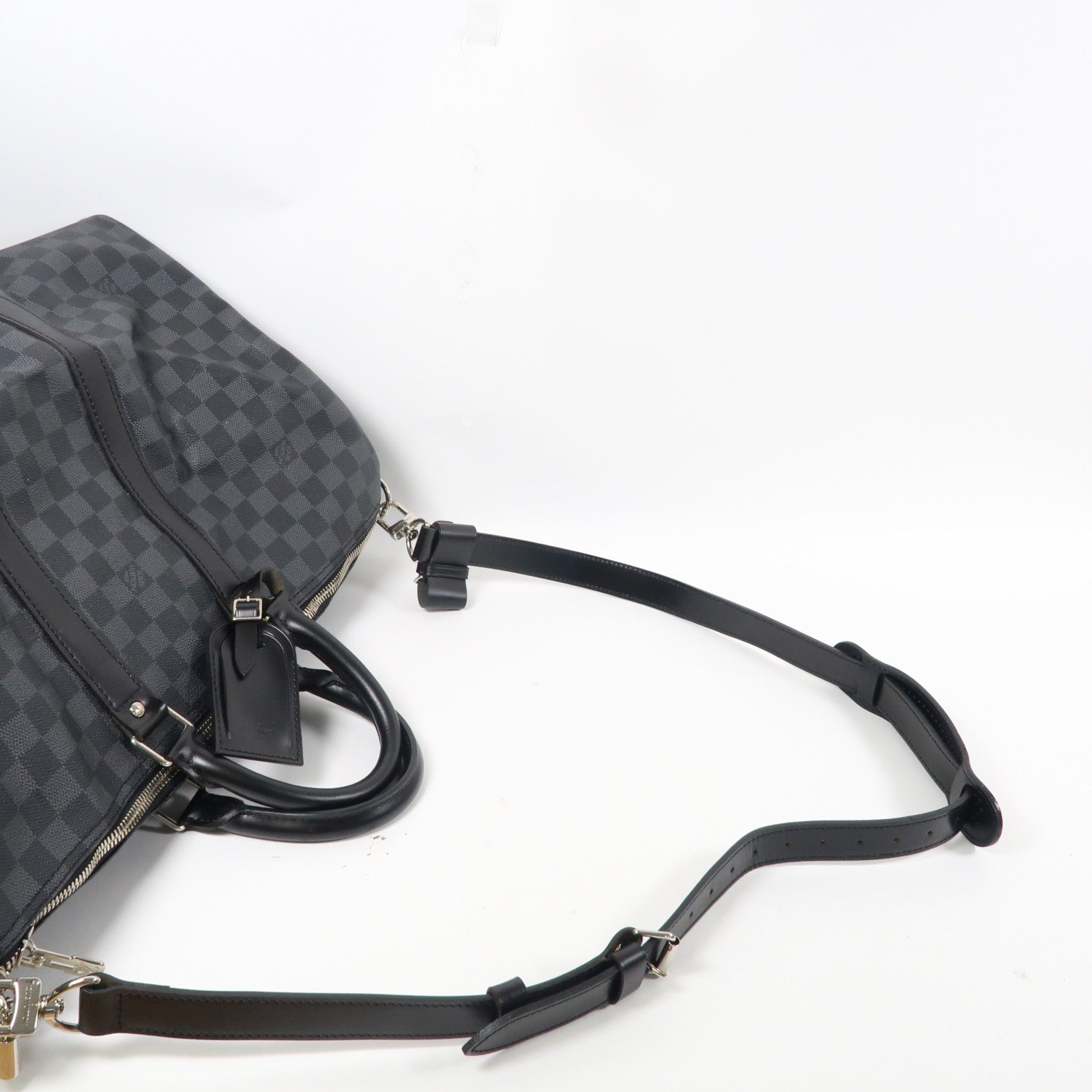 LOUIS VUITTON Damier Graphite Keepall Bandoulière 45銀扣波士頓包黑色